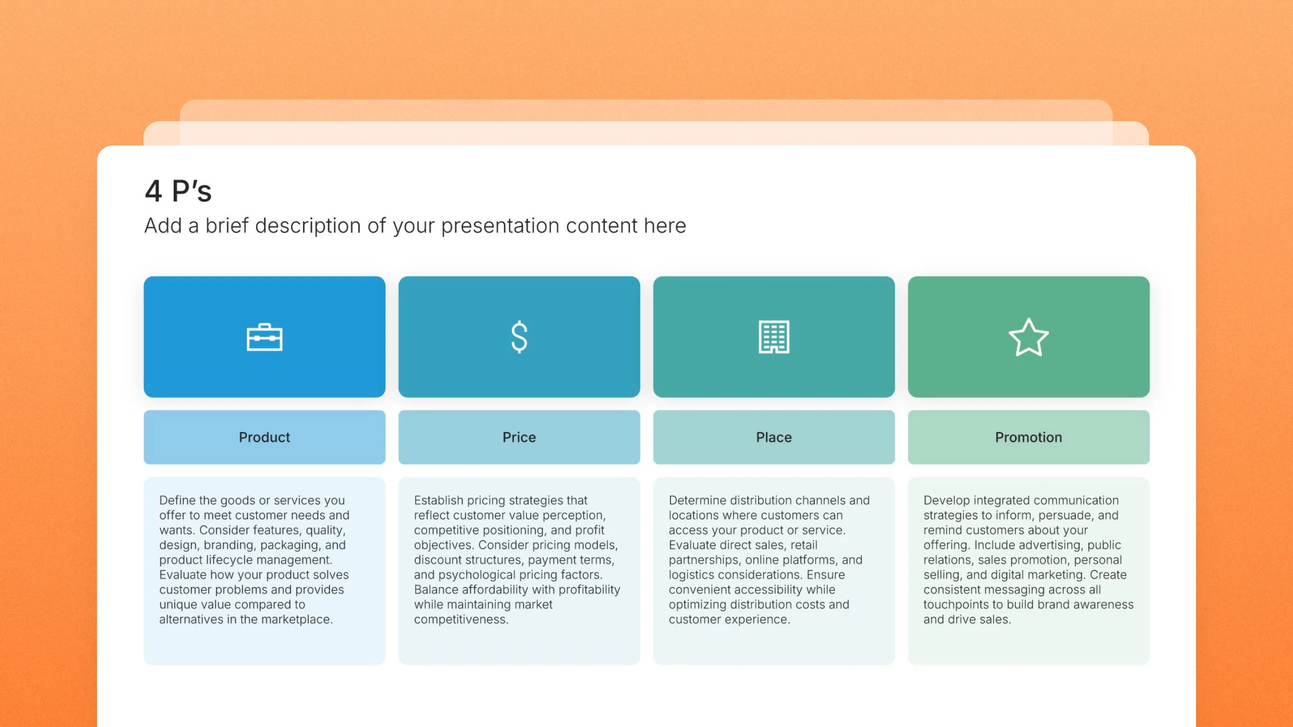 4 P's marketing mix templates, 11 editable layouts