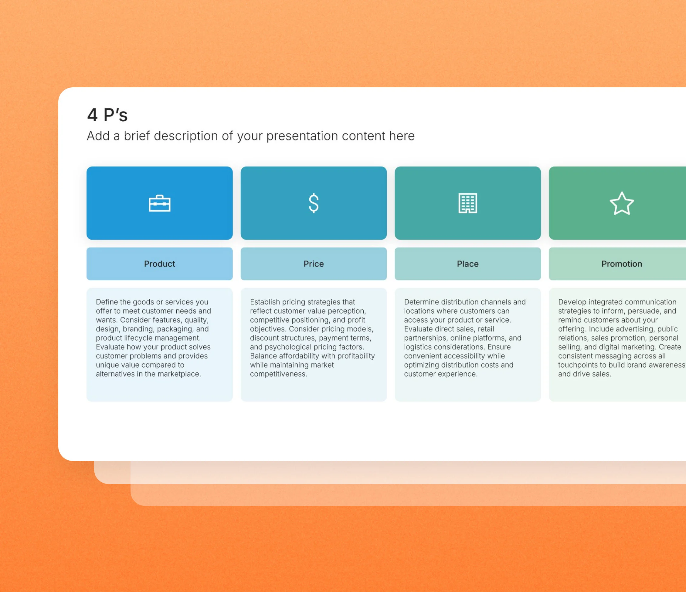 4 P's marketing mix templates in the Choladeck slide library