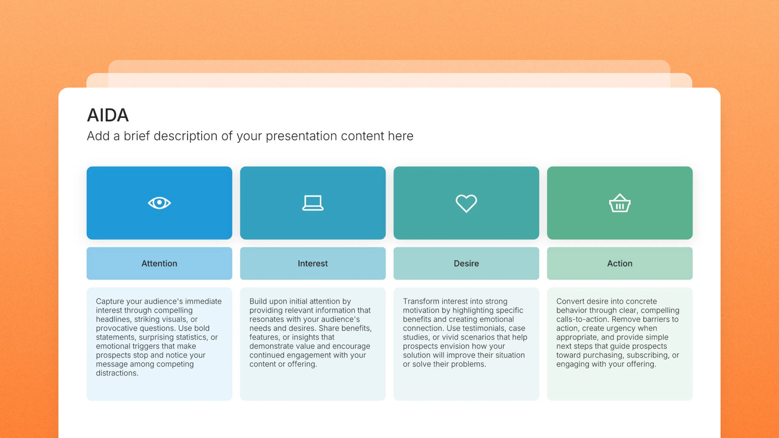 AIDA model template slides, 11 editable layouts