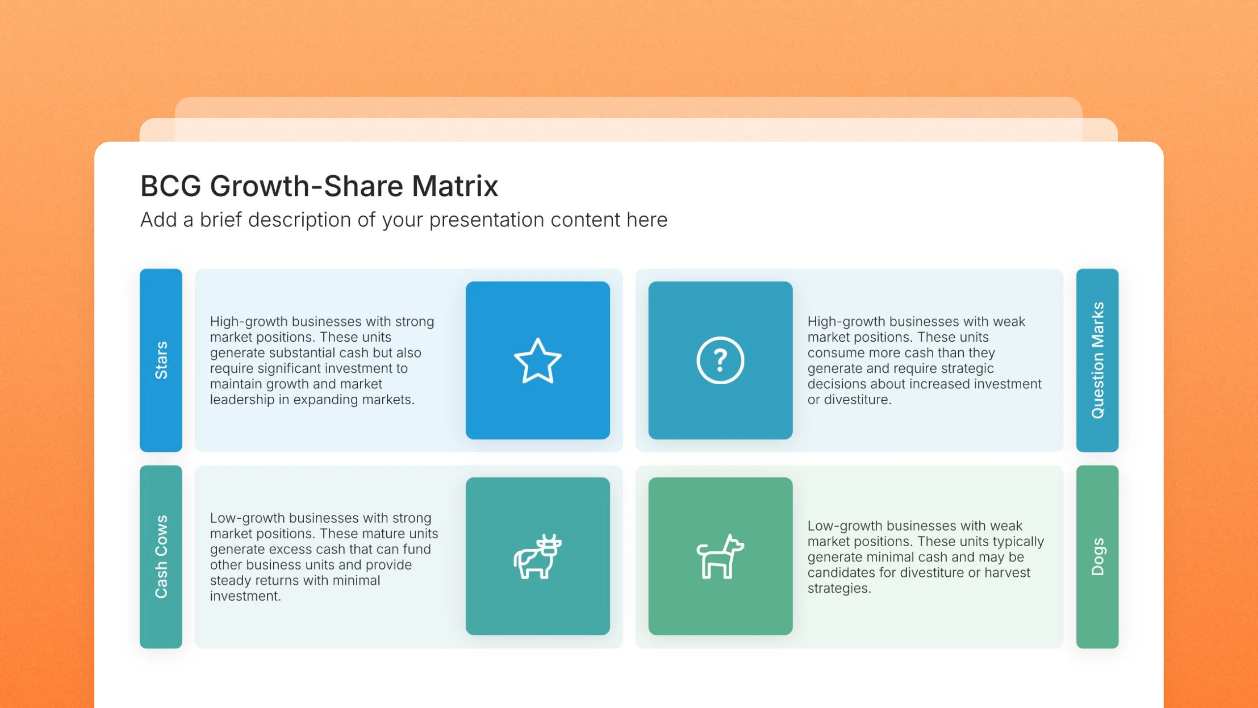 BCG matrix template slides, 8 editable layouts