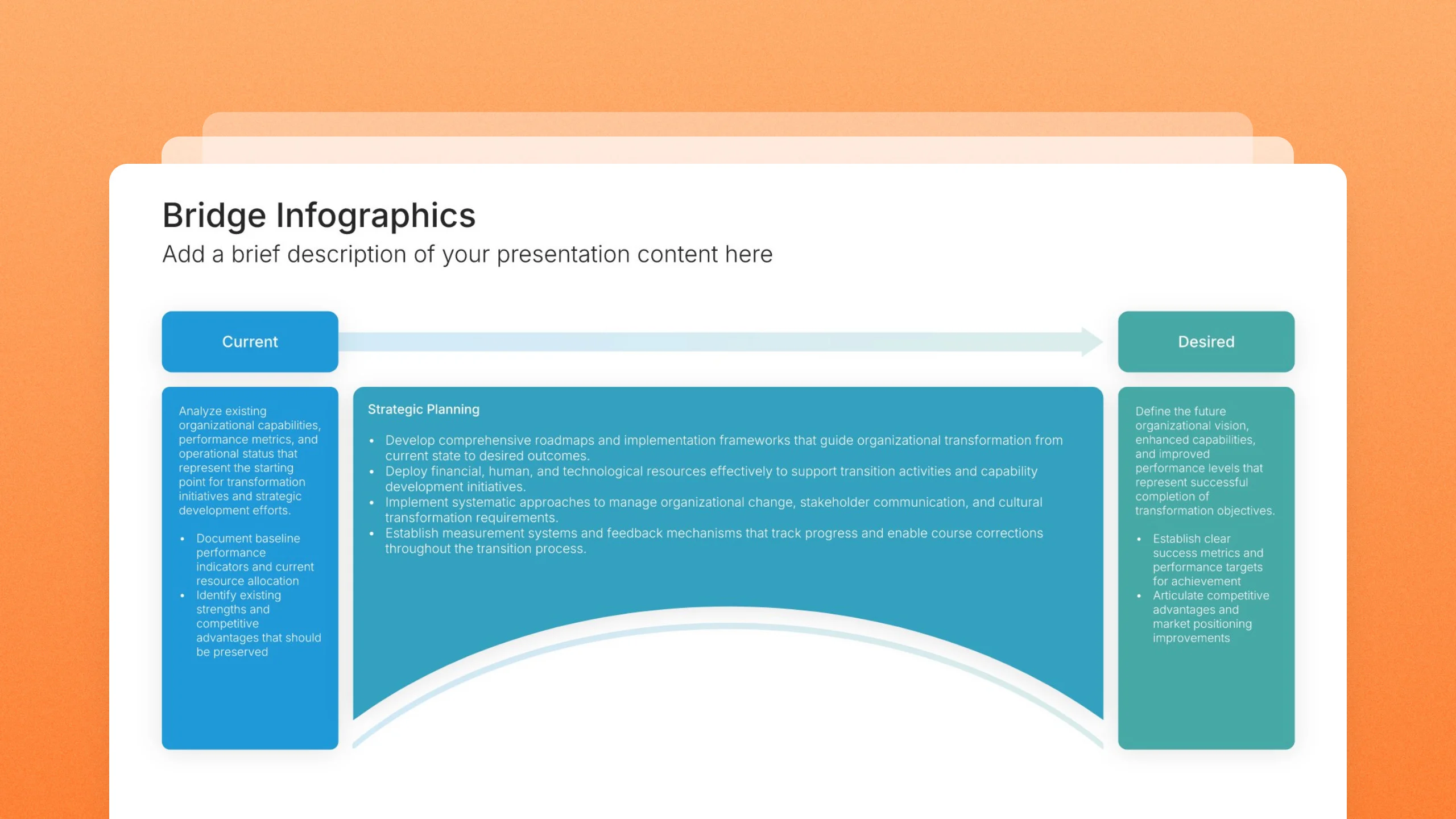Bridge infographic slides, 4 editable layouts