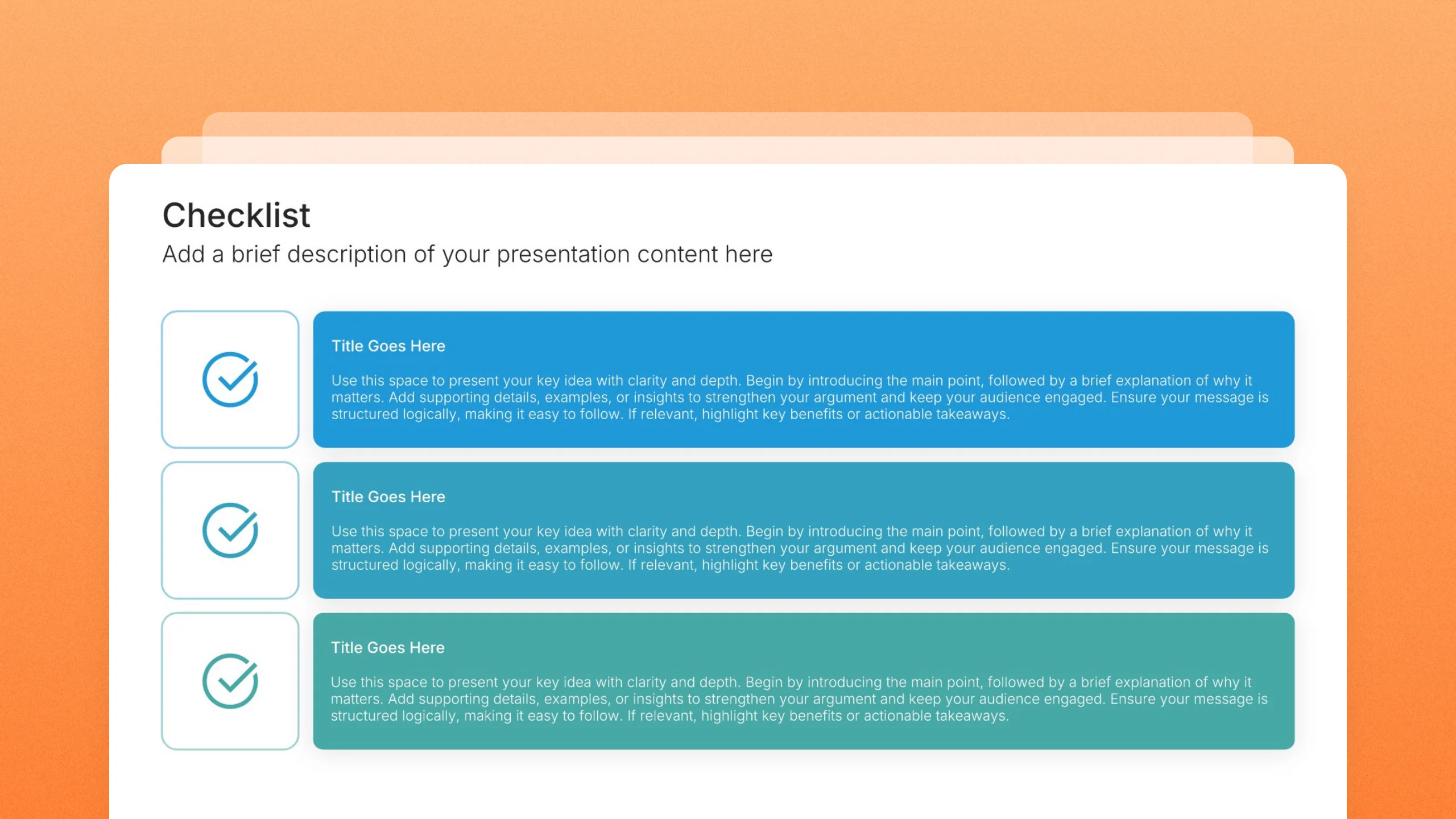 Checklist slide templates, 7 editable layouts