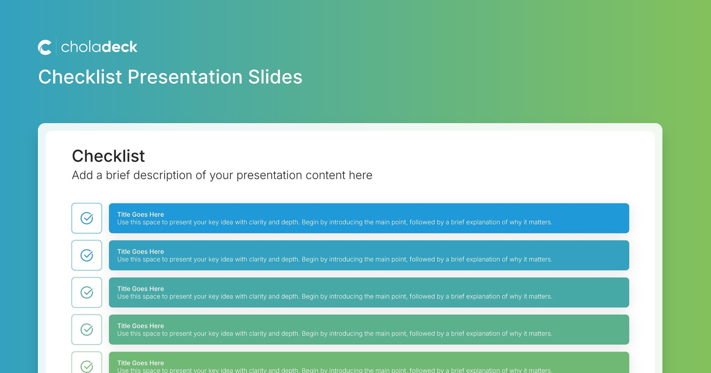 Checklist Slides: Display Tasks and Items to Complete
