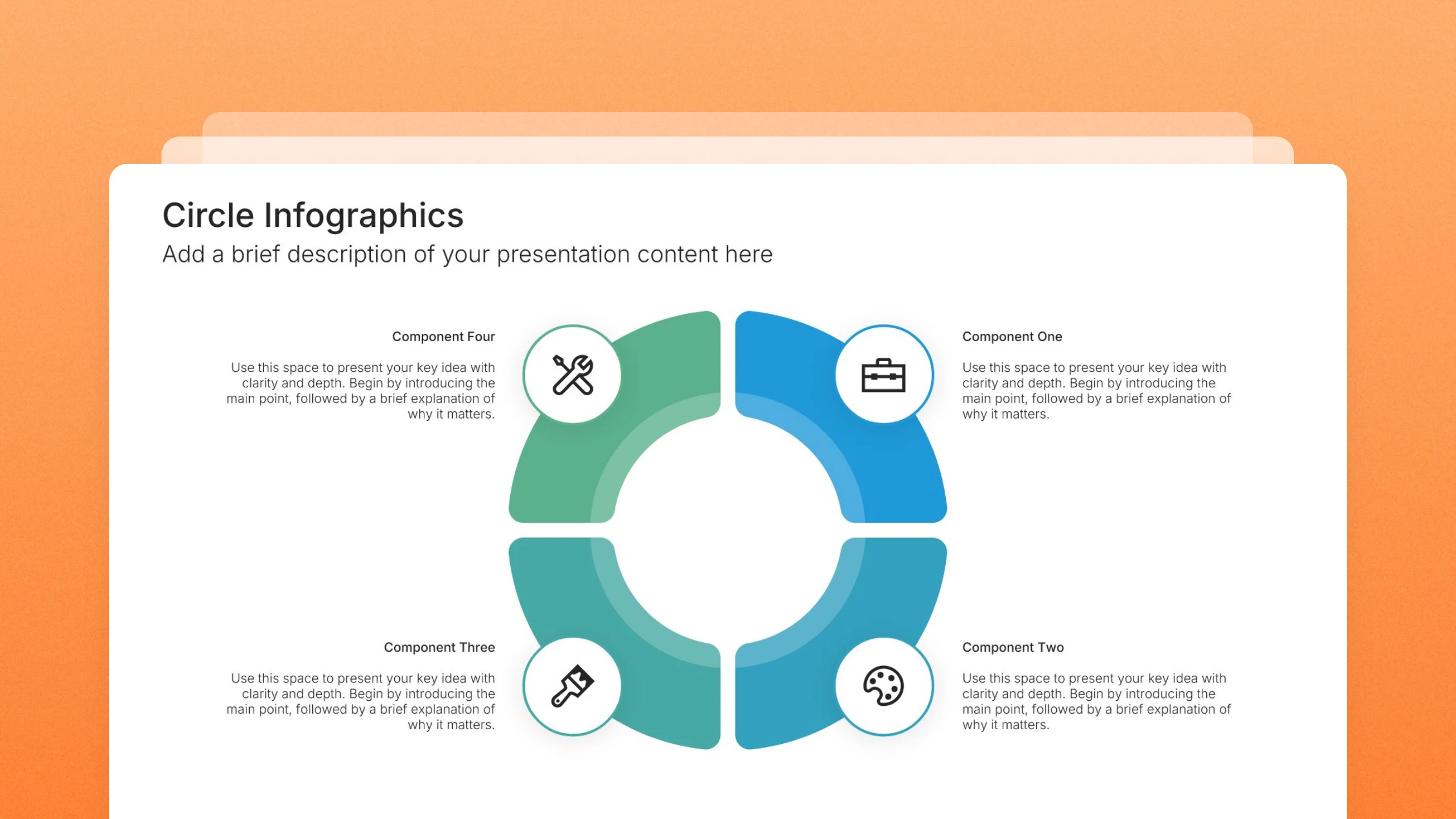 Circle infographic template slides, 18 editable layouts