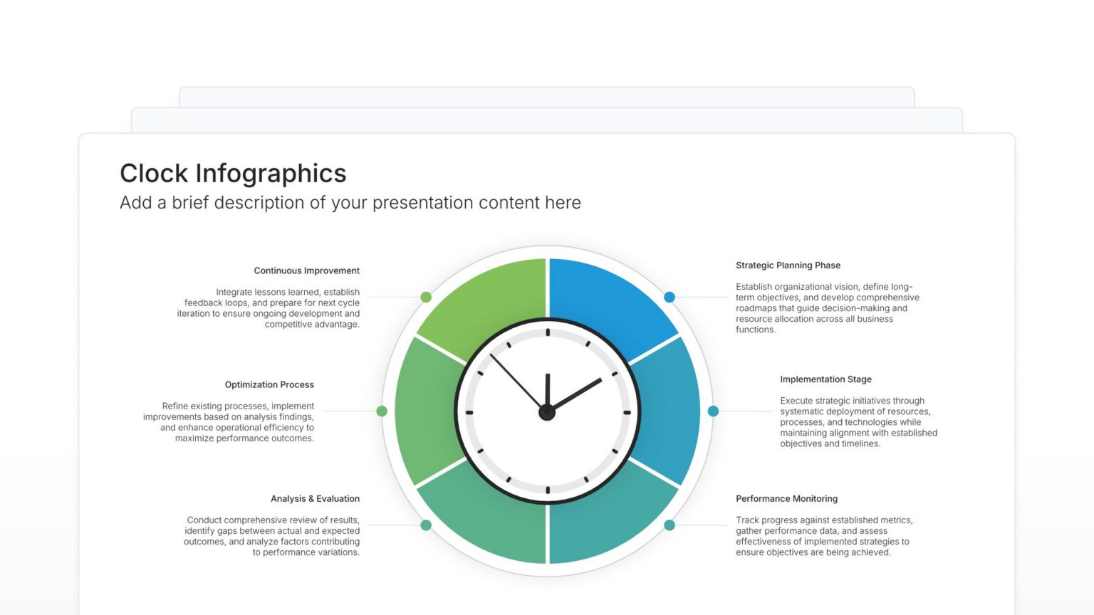 Clock Timeline. Visual Clock Infographic Slides: Present Cycles and Phases Visually