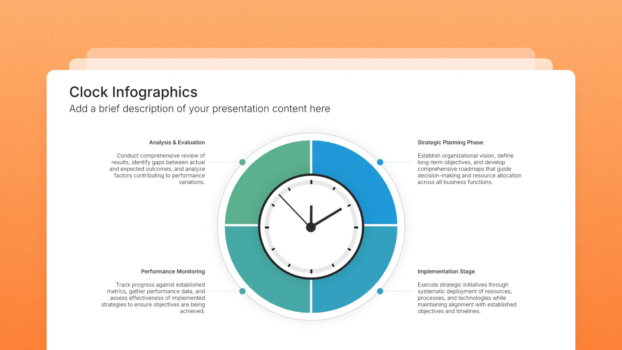 Clock infographic slides, 2 editable layouts