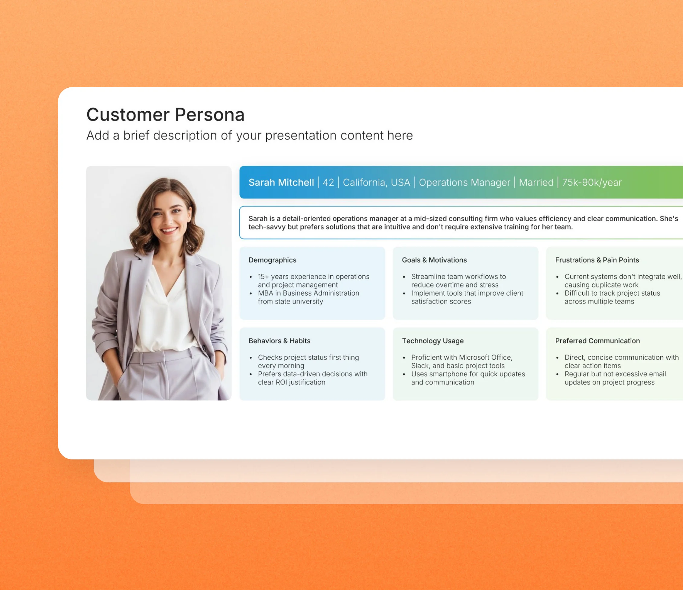 Customer persona template slides in the Choladeck slide library