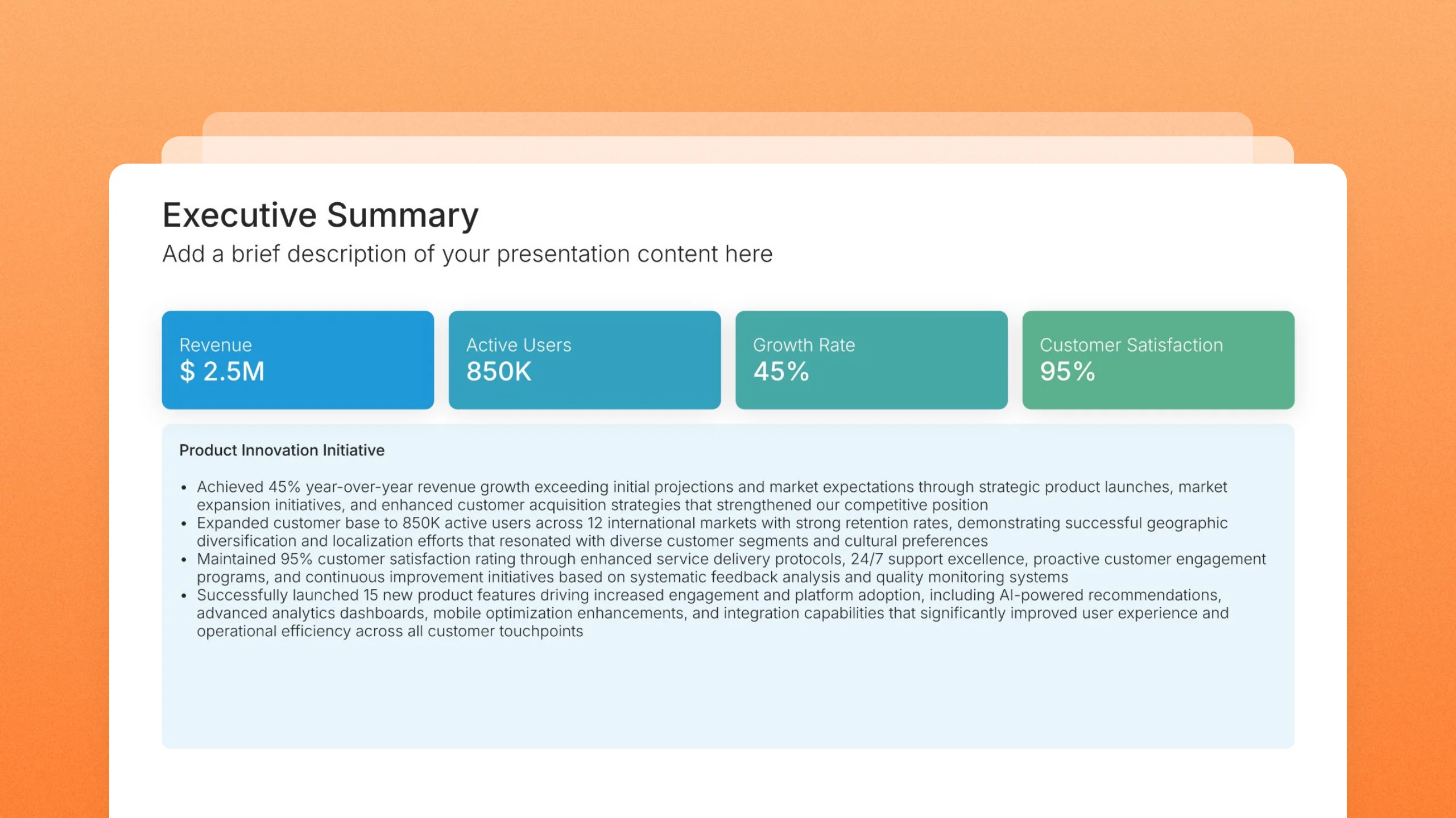 Executive summary slide templates, 45 editable layouts