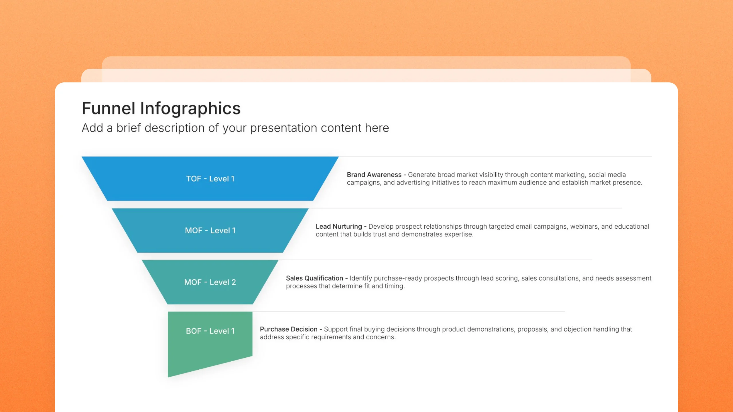 Funnel infographic slides, 49 editable layouts