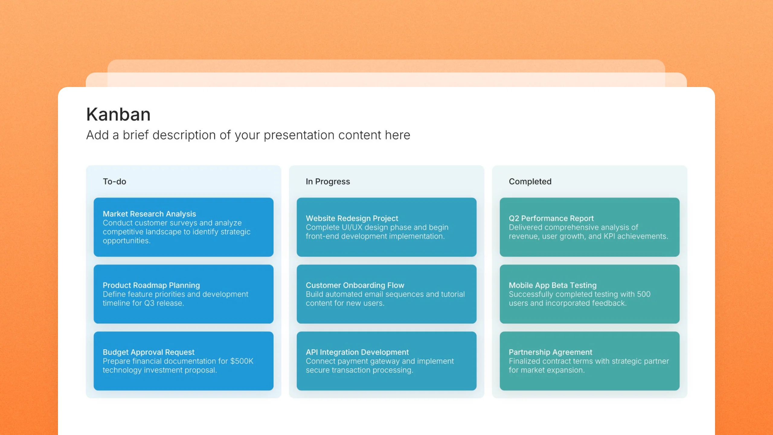 Kanban board slides, 42 editable layouts