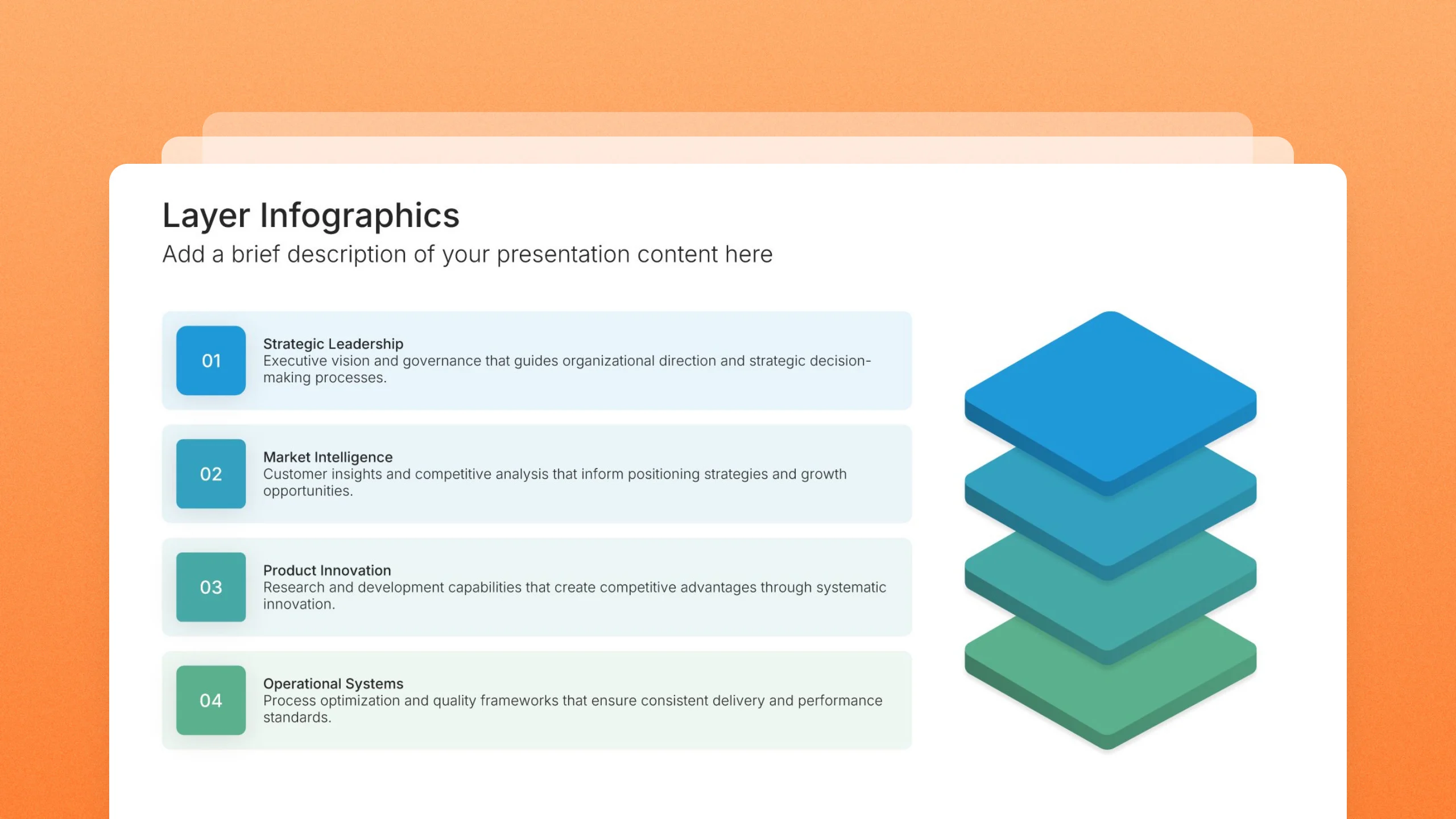 Layer infographic slides, 12 editable layouts