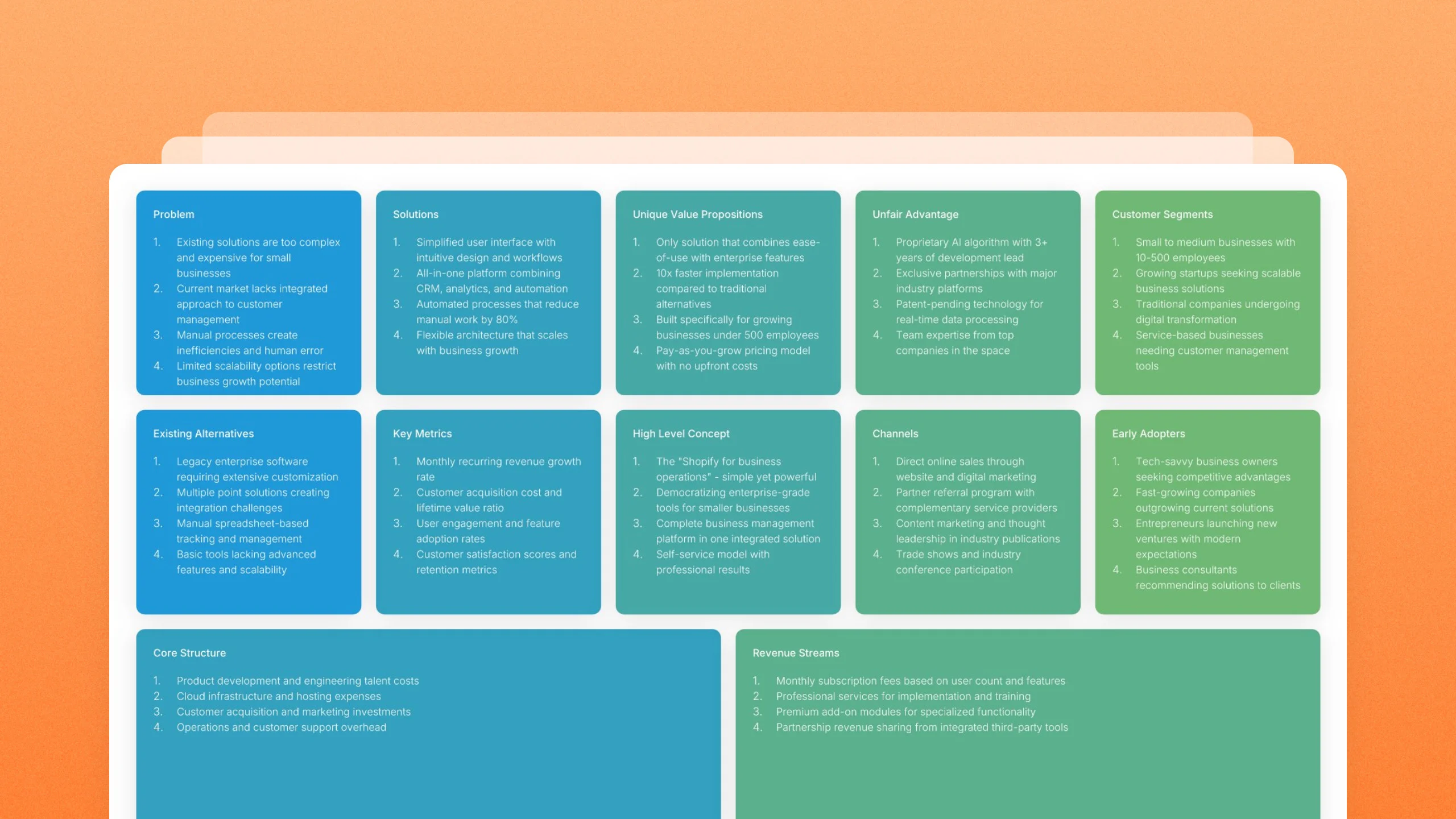 Lean canvas template slides, 4 editable layouts
