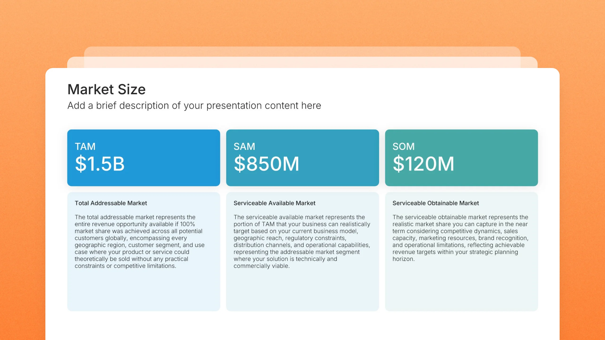 Market size slide templates, 29 editable layouts