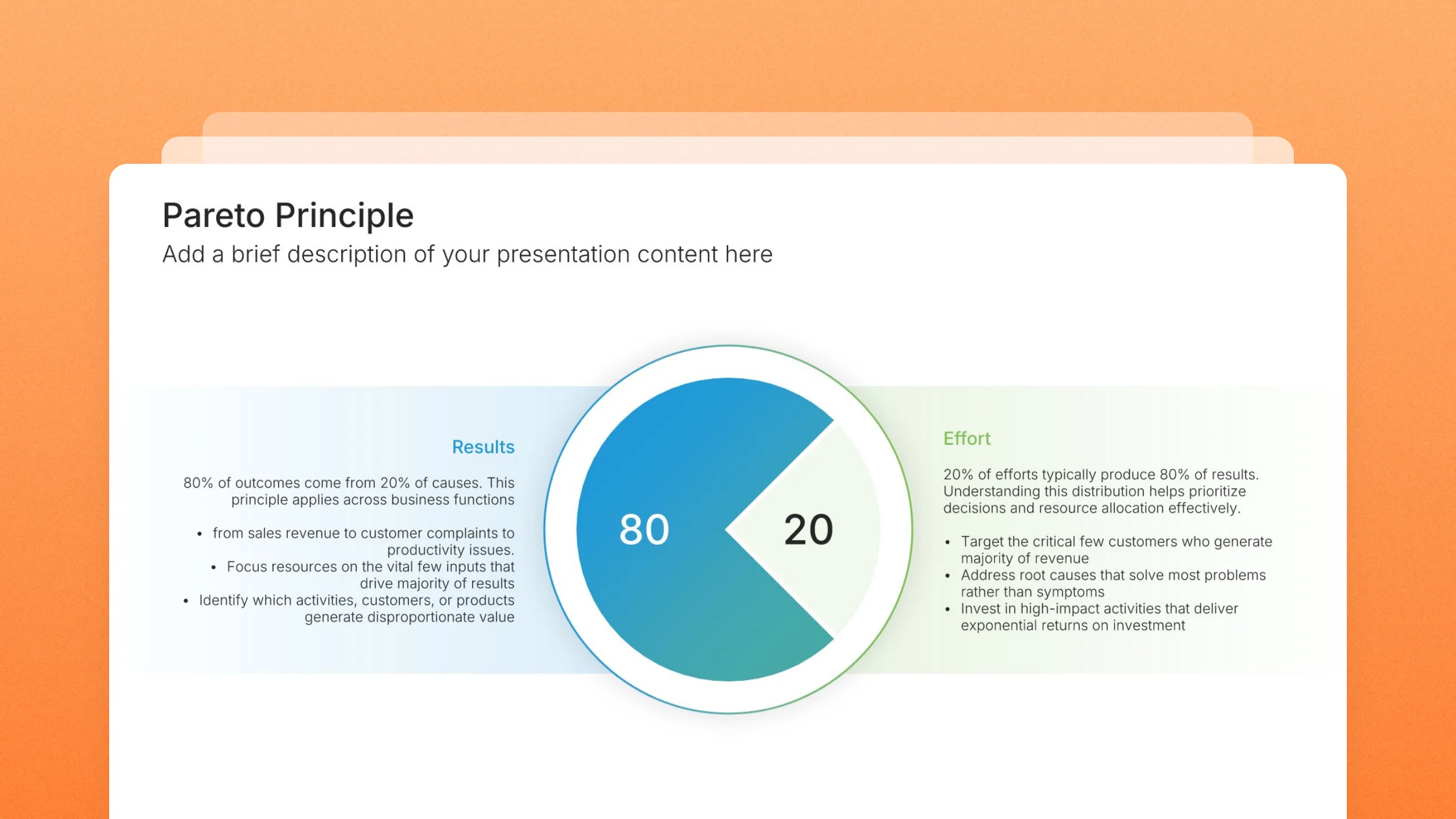 Pareto principle slides, 5 editable layouts