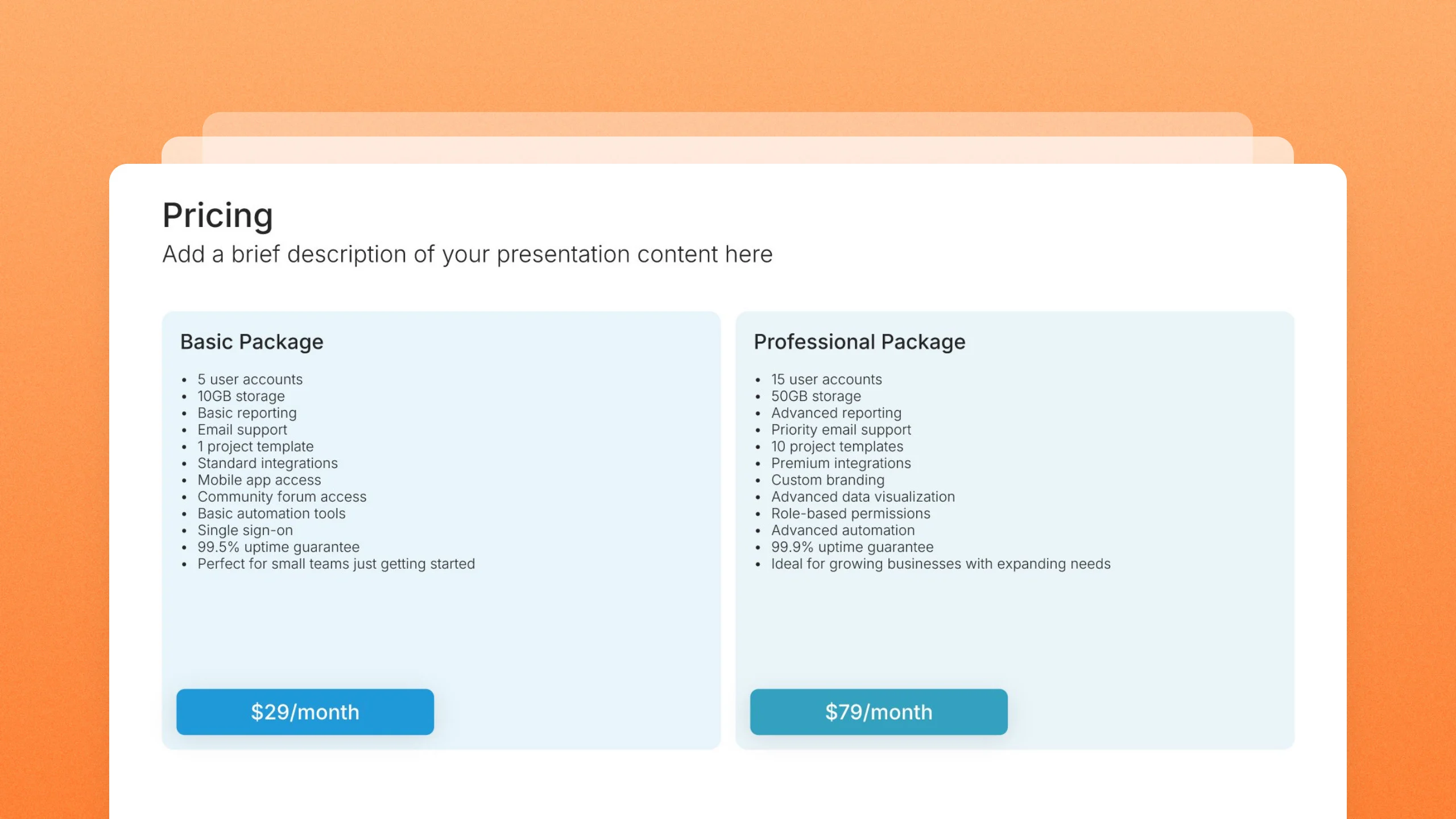 Pricing slide templates, 53 editable layouts