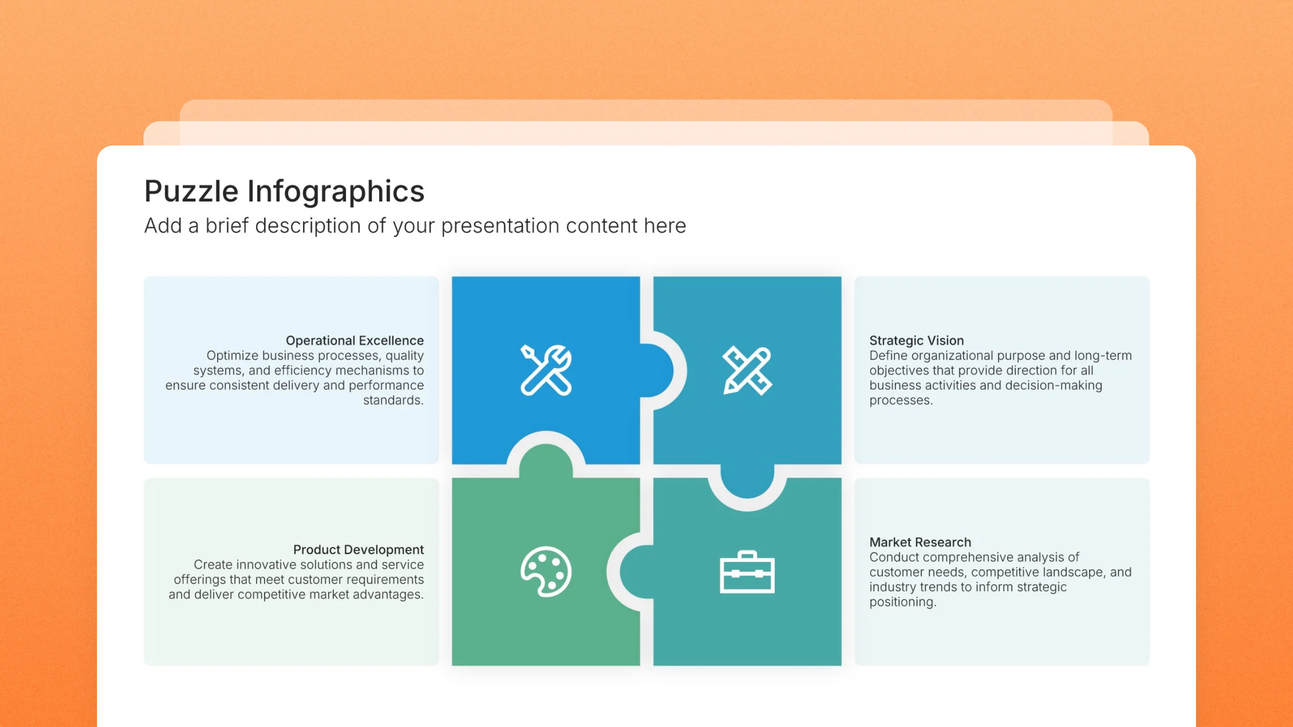 Puzzle infographic slides, 7 editable layouts