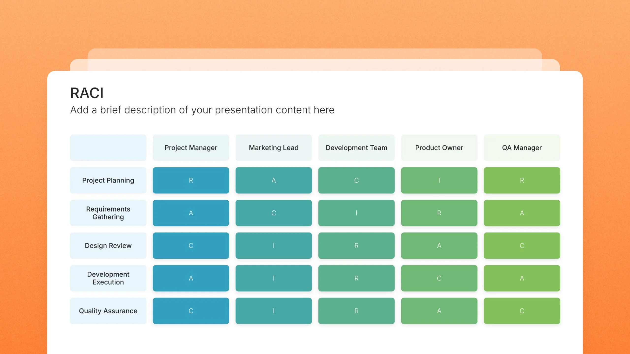 RACI matrix template slides, 10 editable layouts