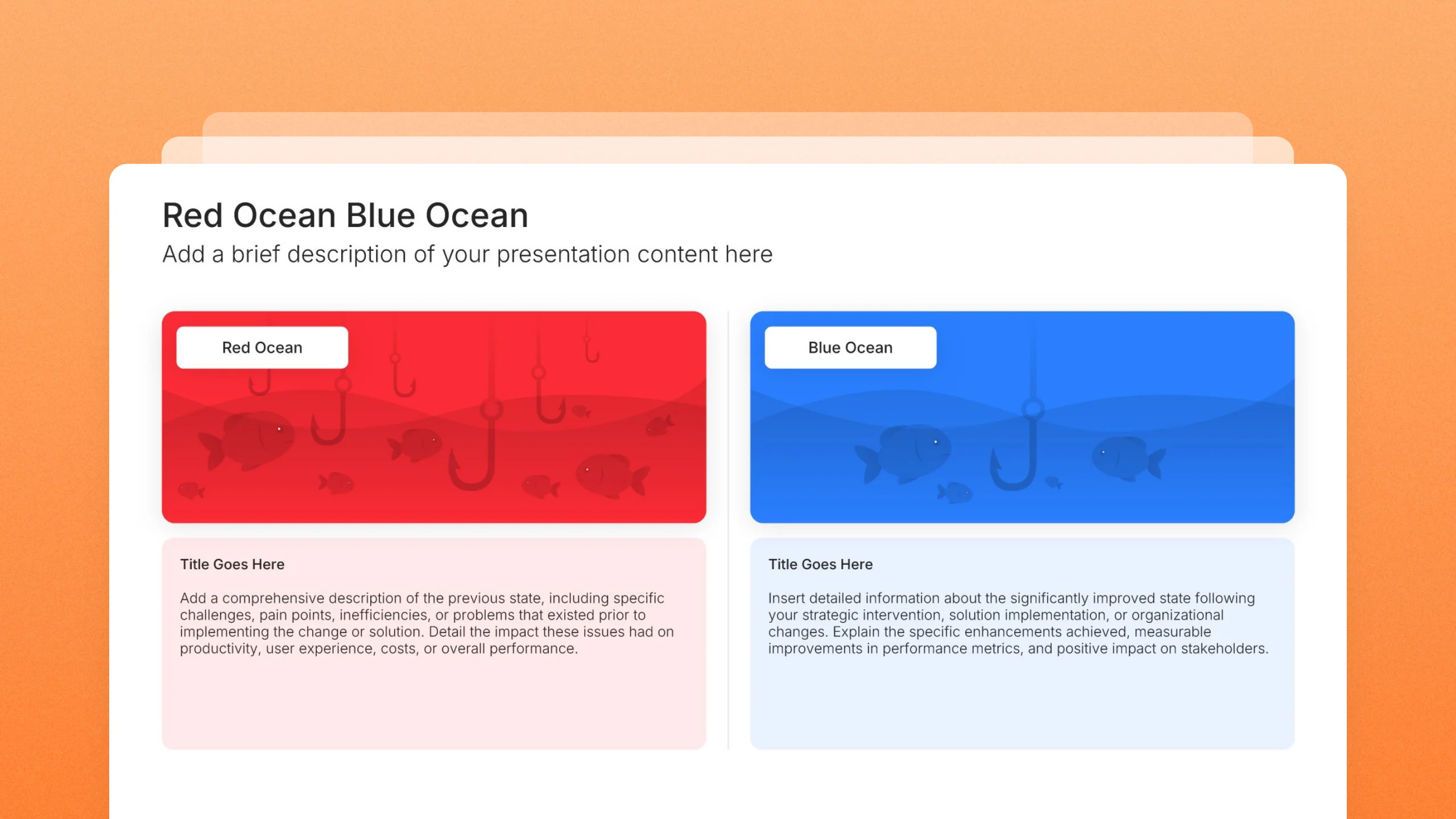 Red ocean vs blue ocean strategy slides, 4 editable layouts