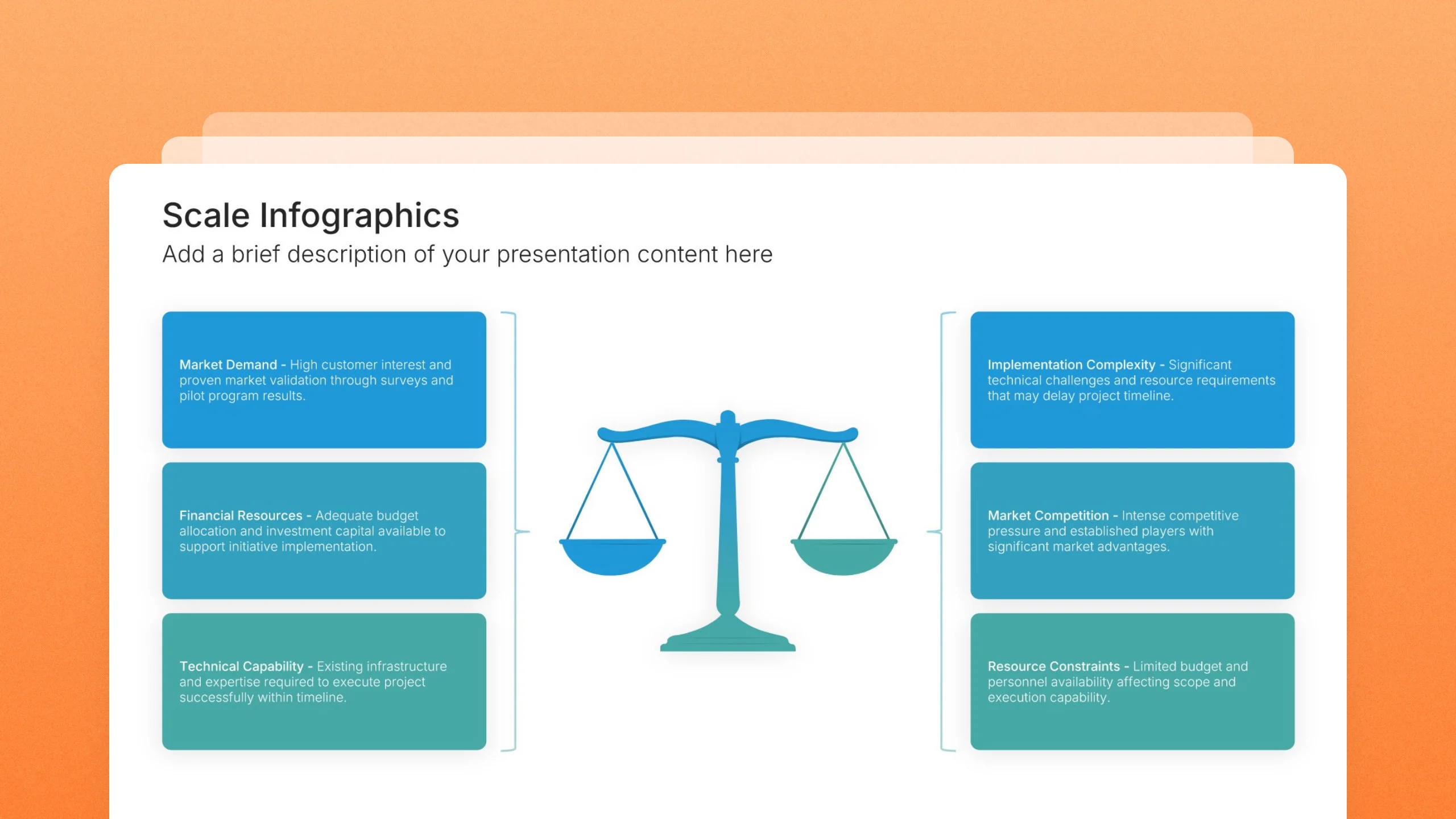 Scale infographic slides, 14 editable layouts