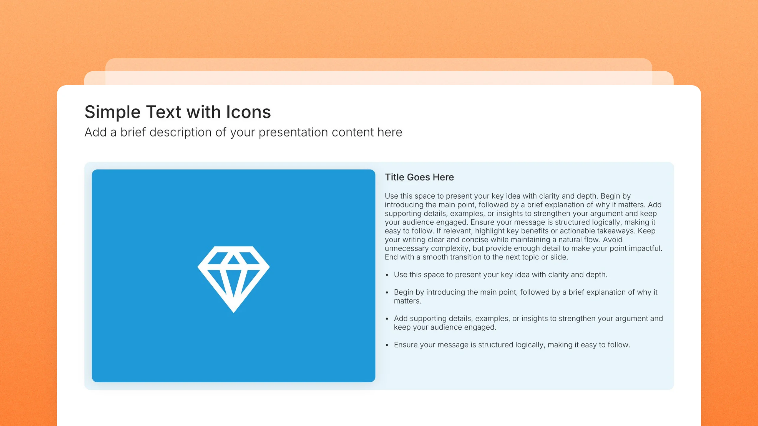 Simple text slides with icons, 112 editable layouts