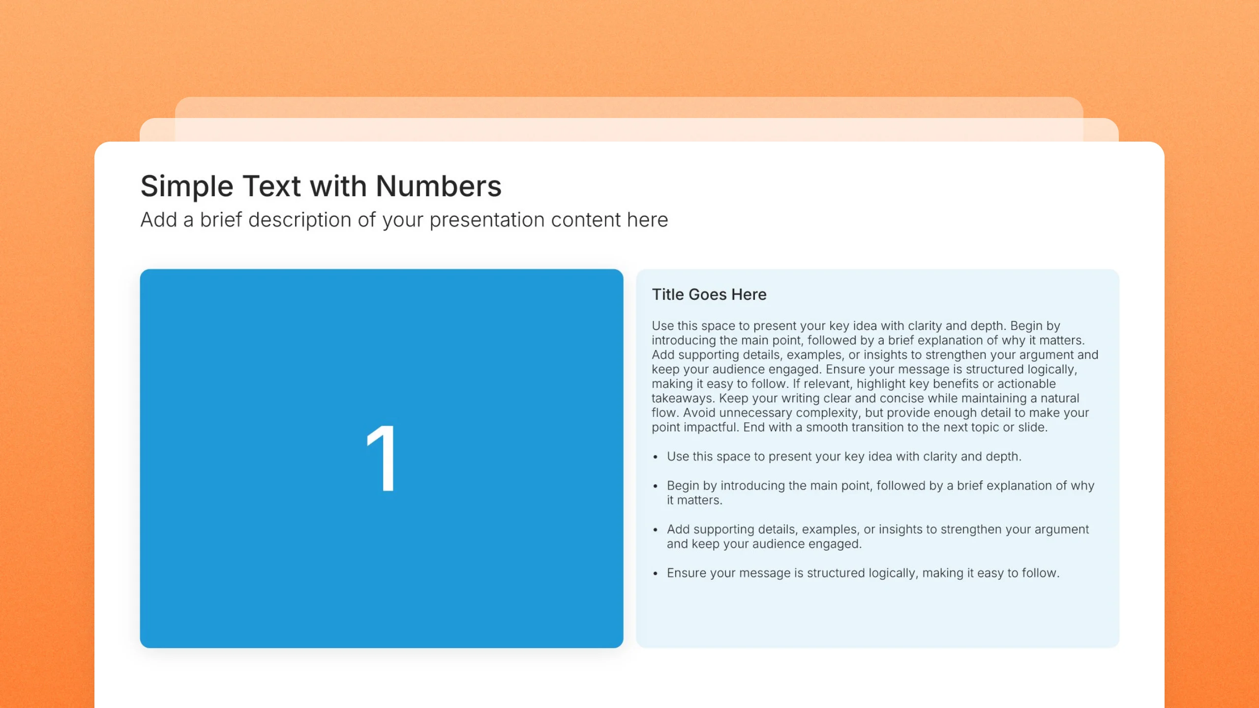 Simple text slides with numbers, 66 editable layouts