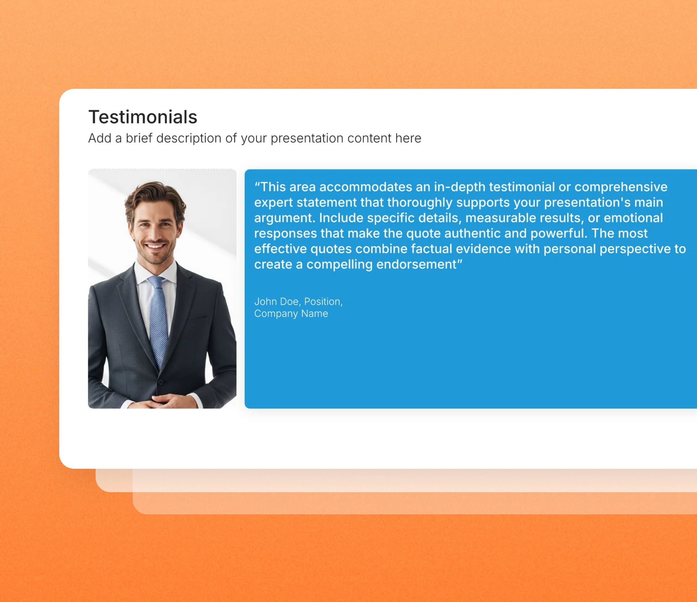 Testimonial slides in the Choladeck slide library