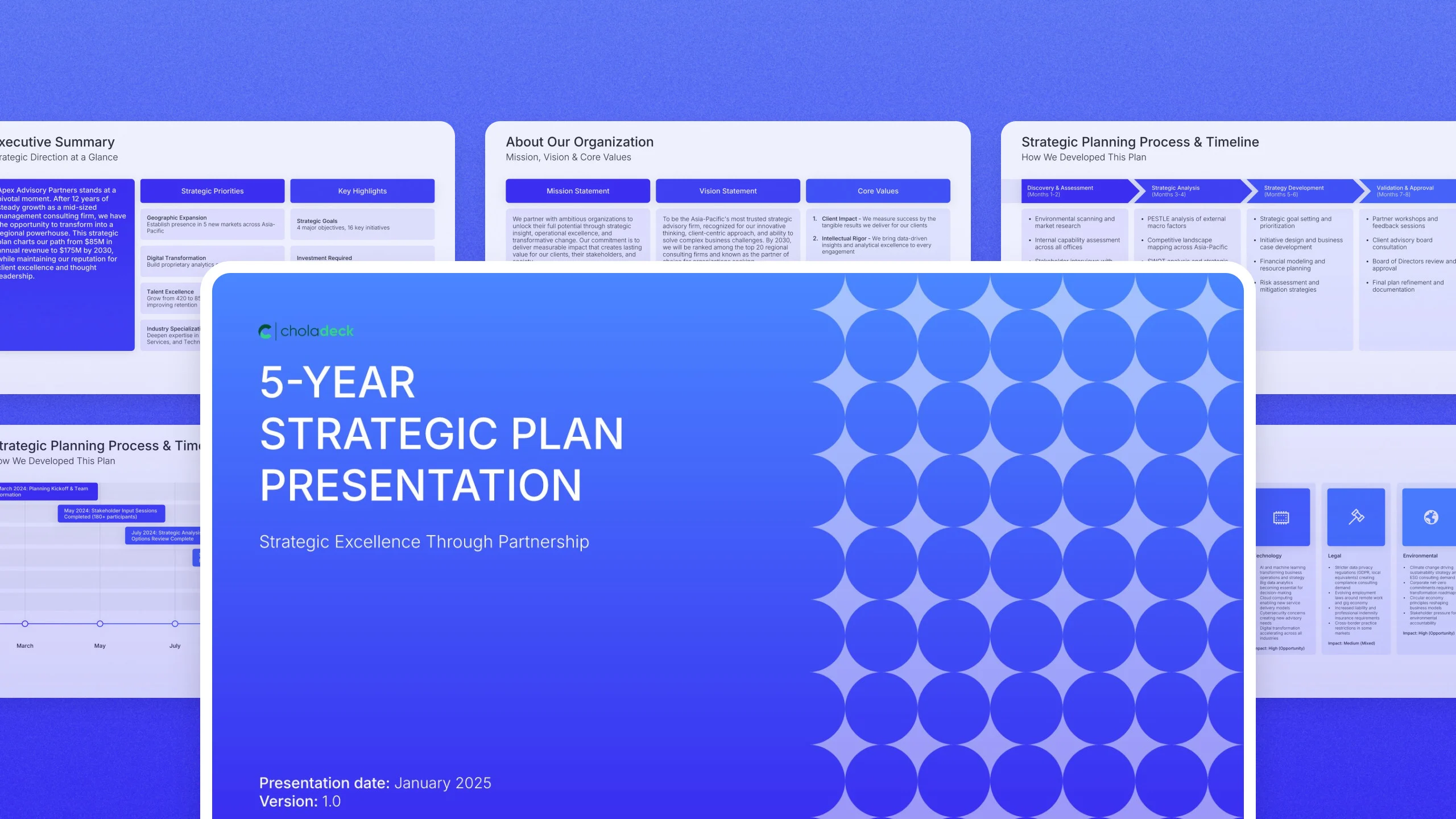 5-year strategic plan template, 21 editable slides