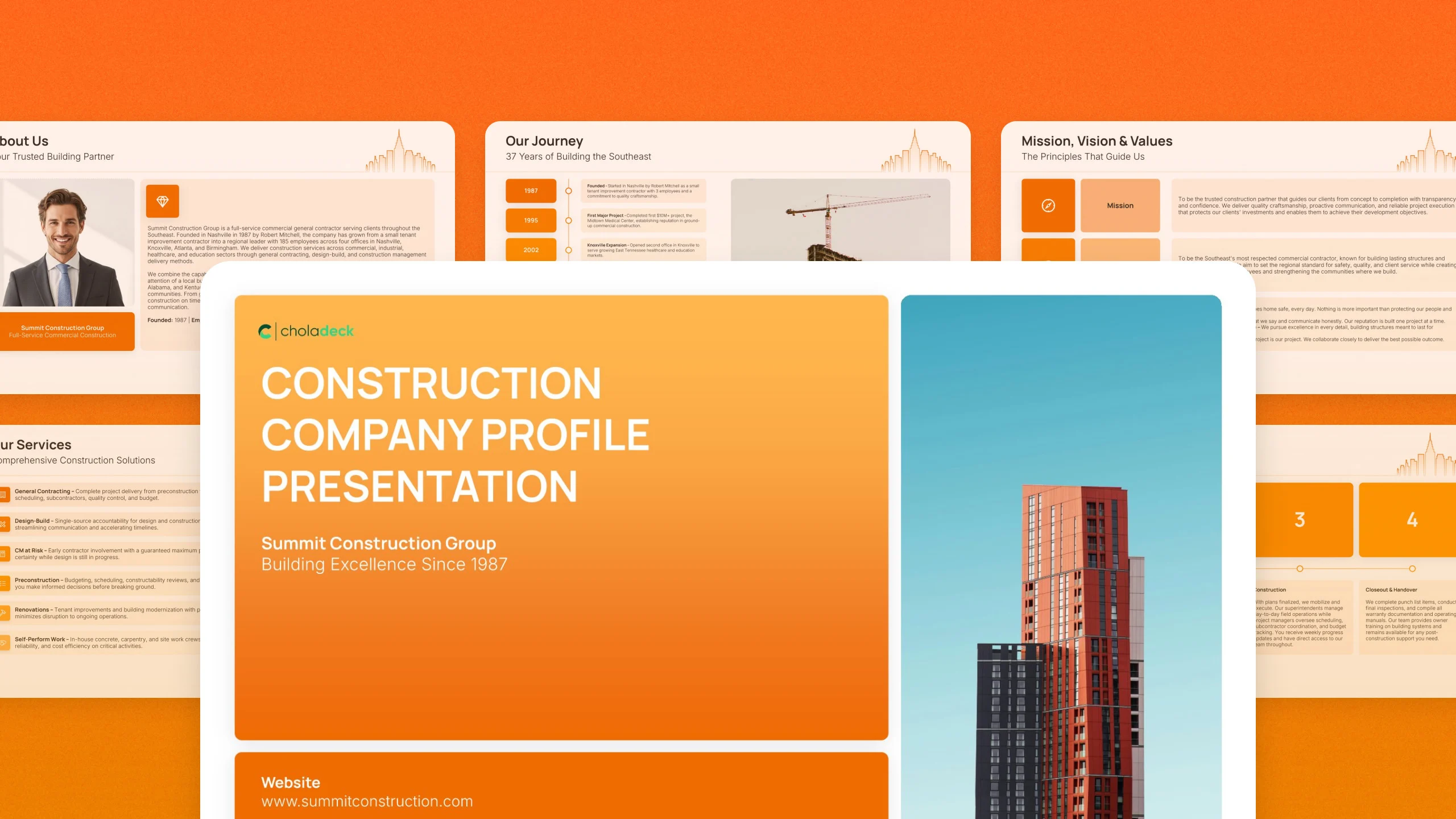 Construction company profile template, 13 editable slides