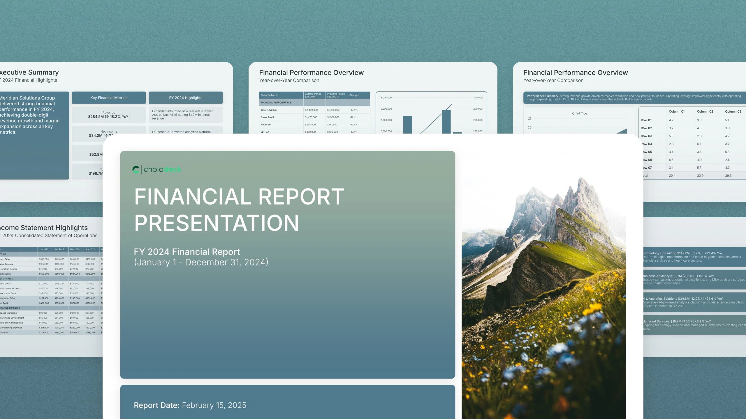 Business financial report template, 17 editable slides