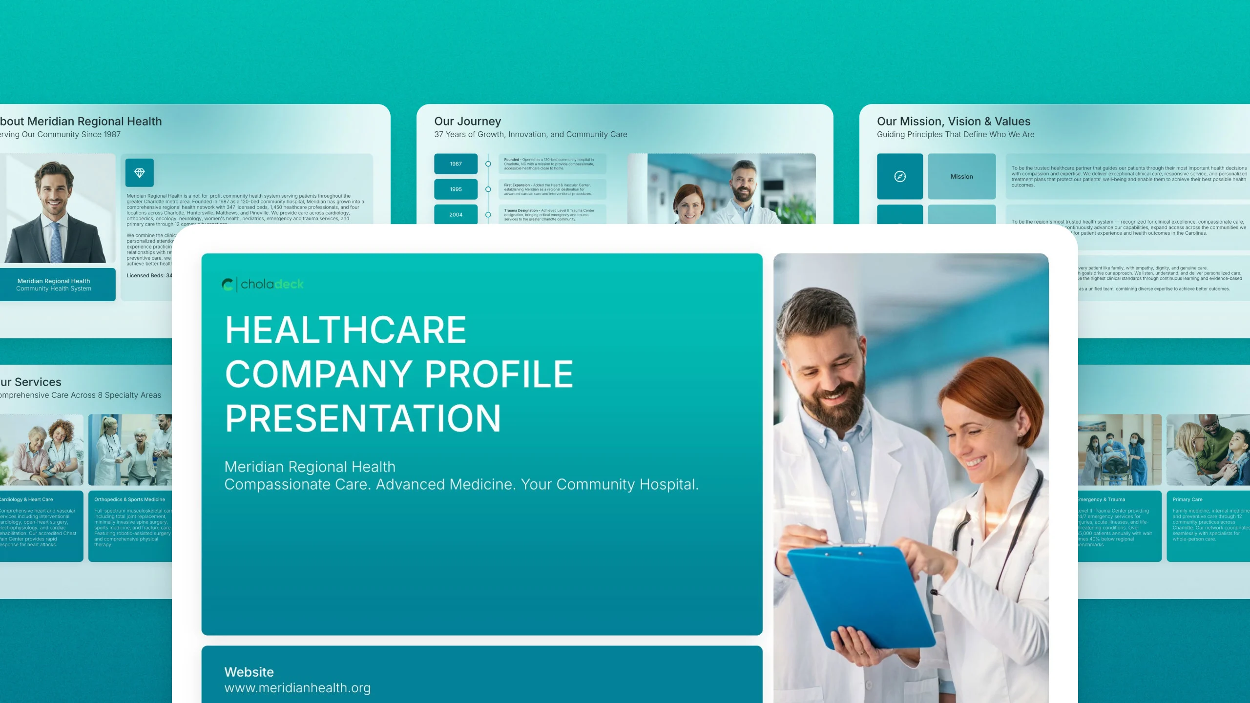 Healthcare company profile template, 14 editable slides