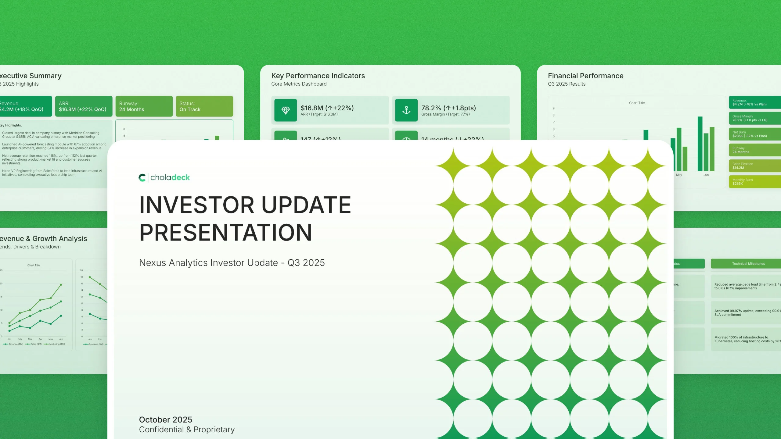 Investor update template, 15 editable slides