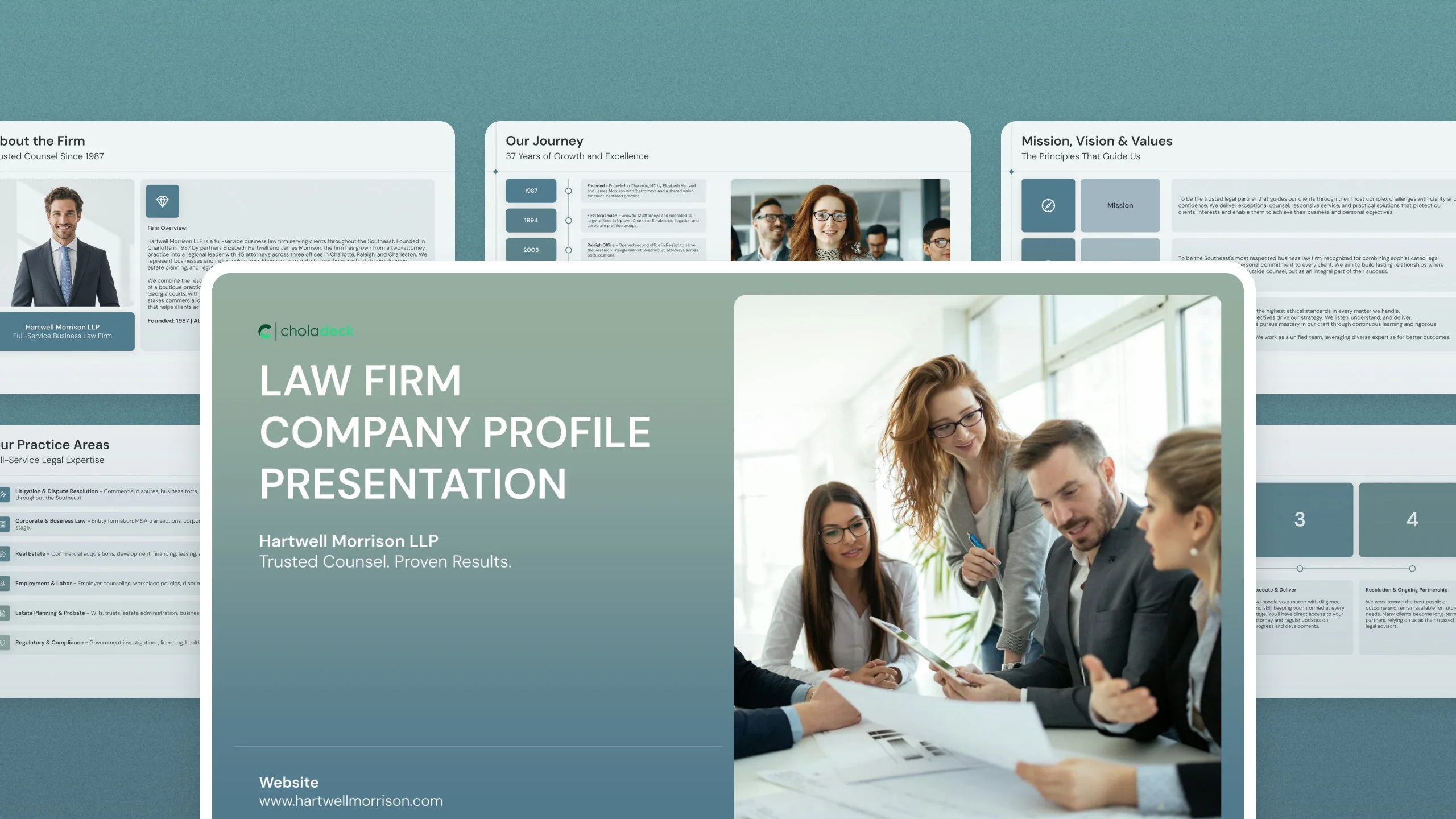 Law firm company profile template, 13 editable slides