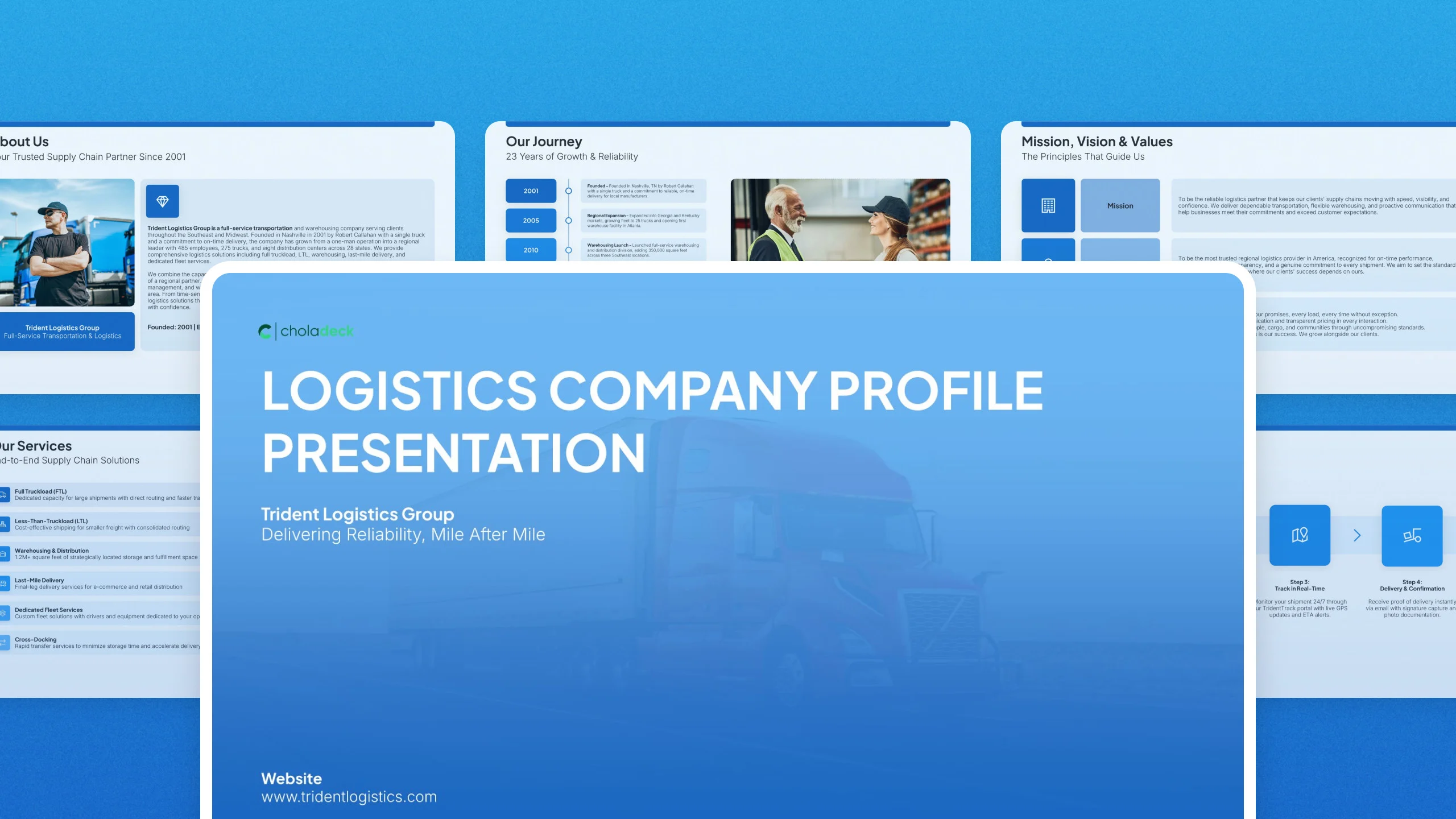 Logistics company profile template, 13 editable slides