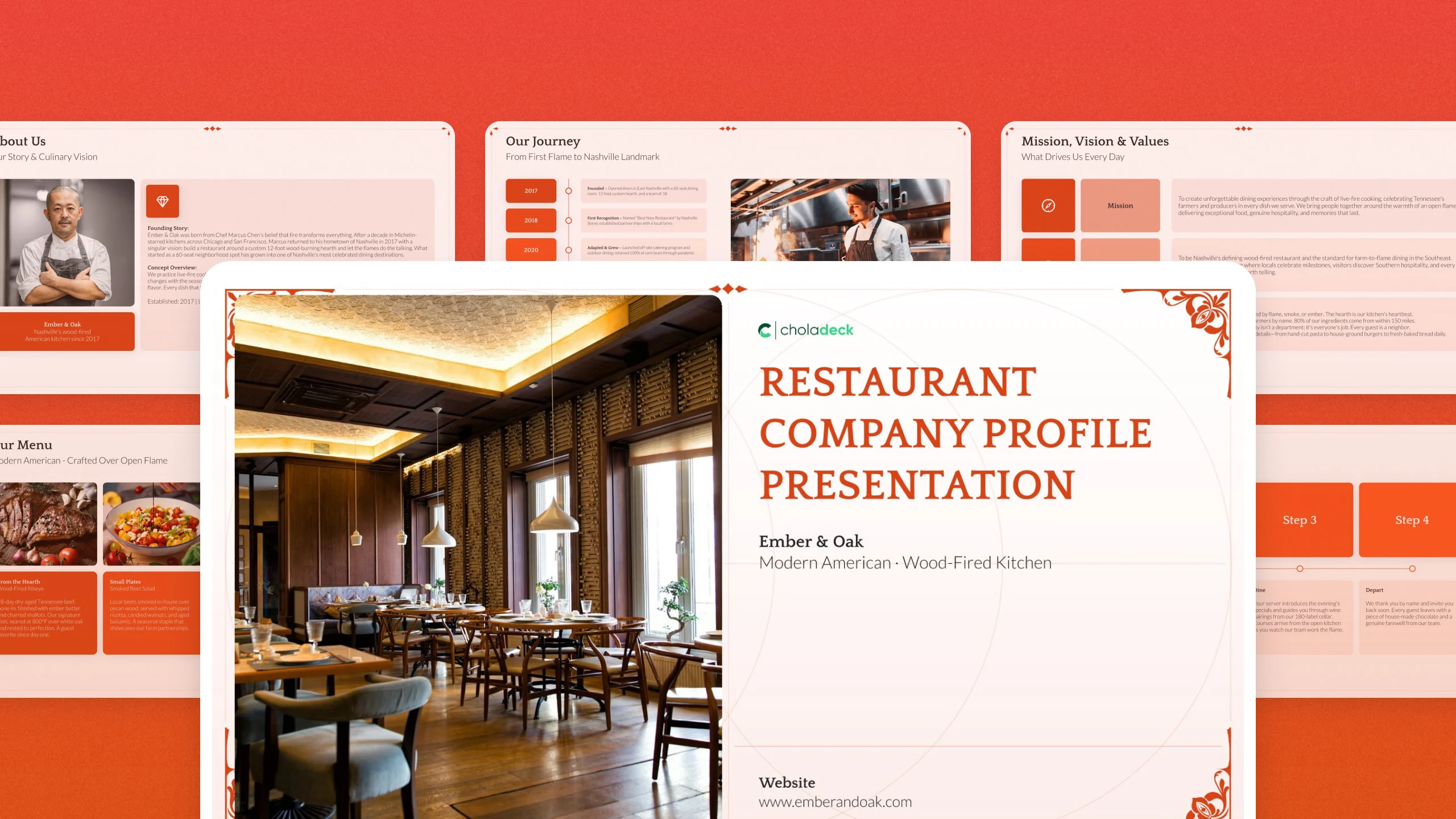 Restaurant company profile template, 13 editable slides
