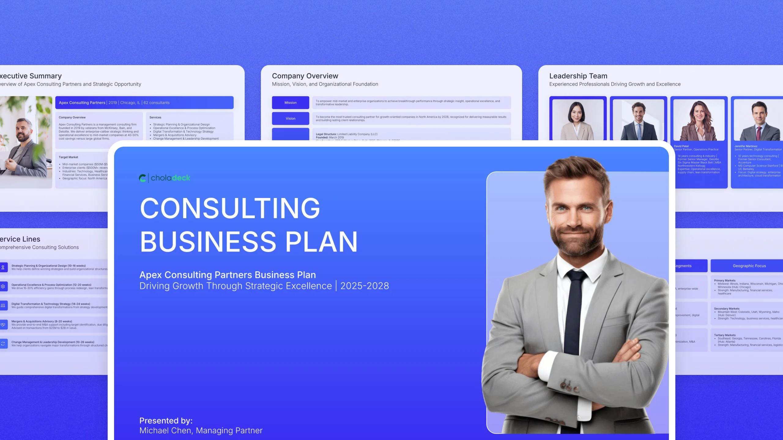 Consulting business plan presentation template, 22 editable slides