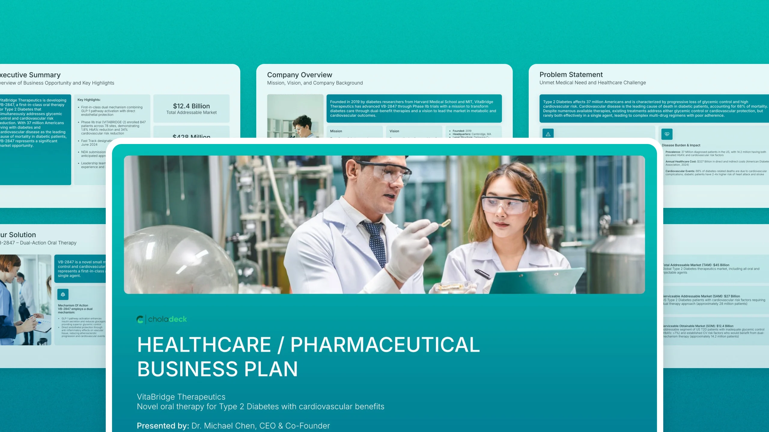 Healthcare business plan presentation template, 23 editable slides