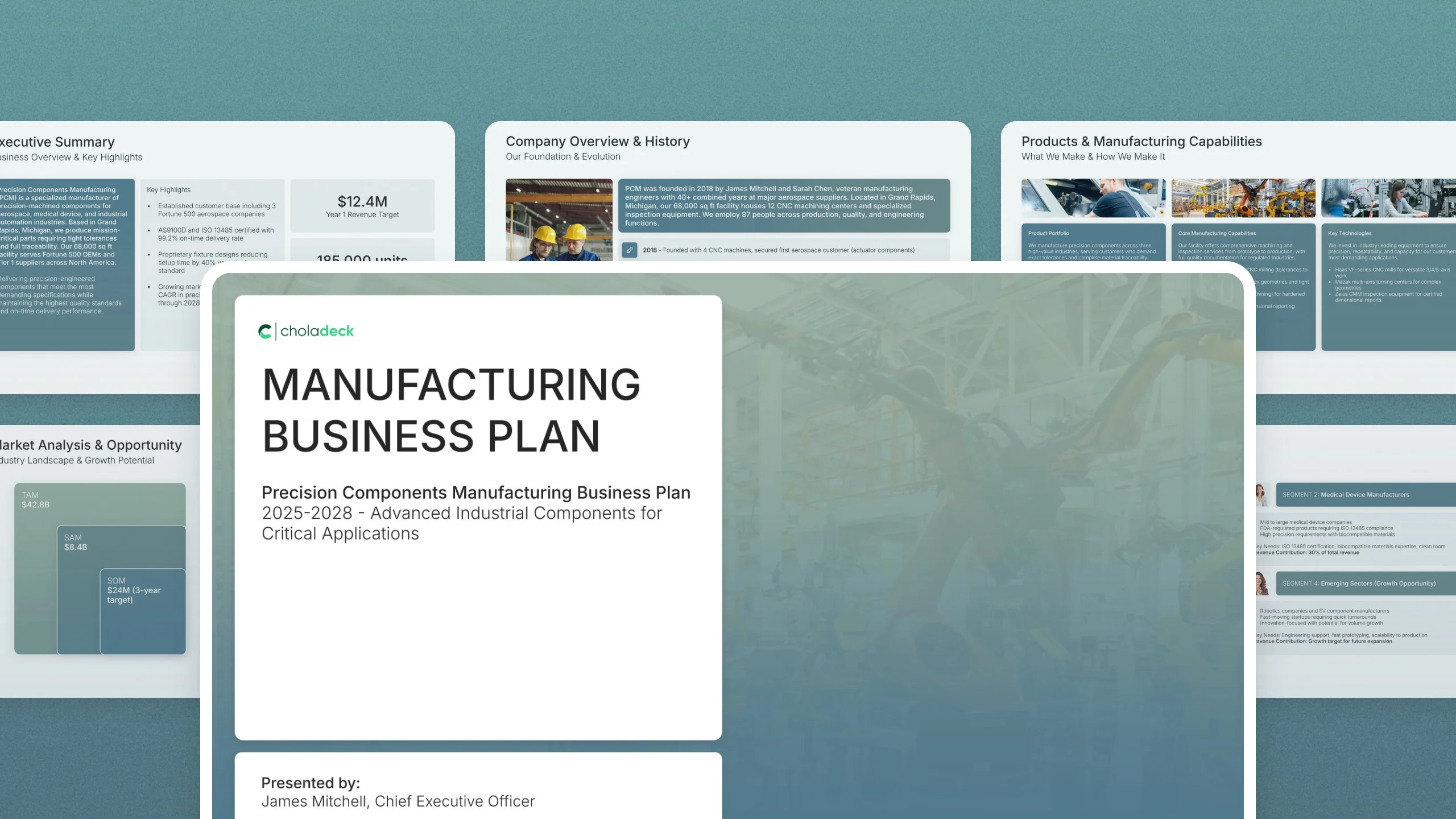 Manufacturing business plan presentation template, 20 editable slides