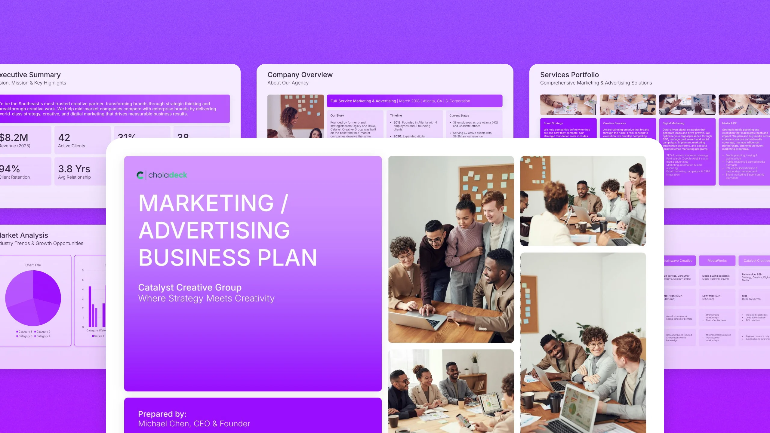 Advertising agency business plan presentation template, 22 editable slides
