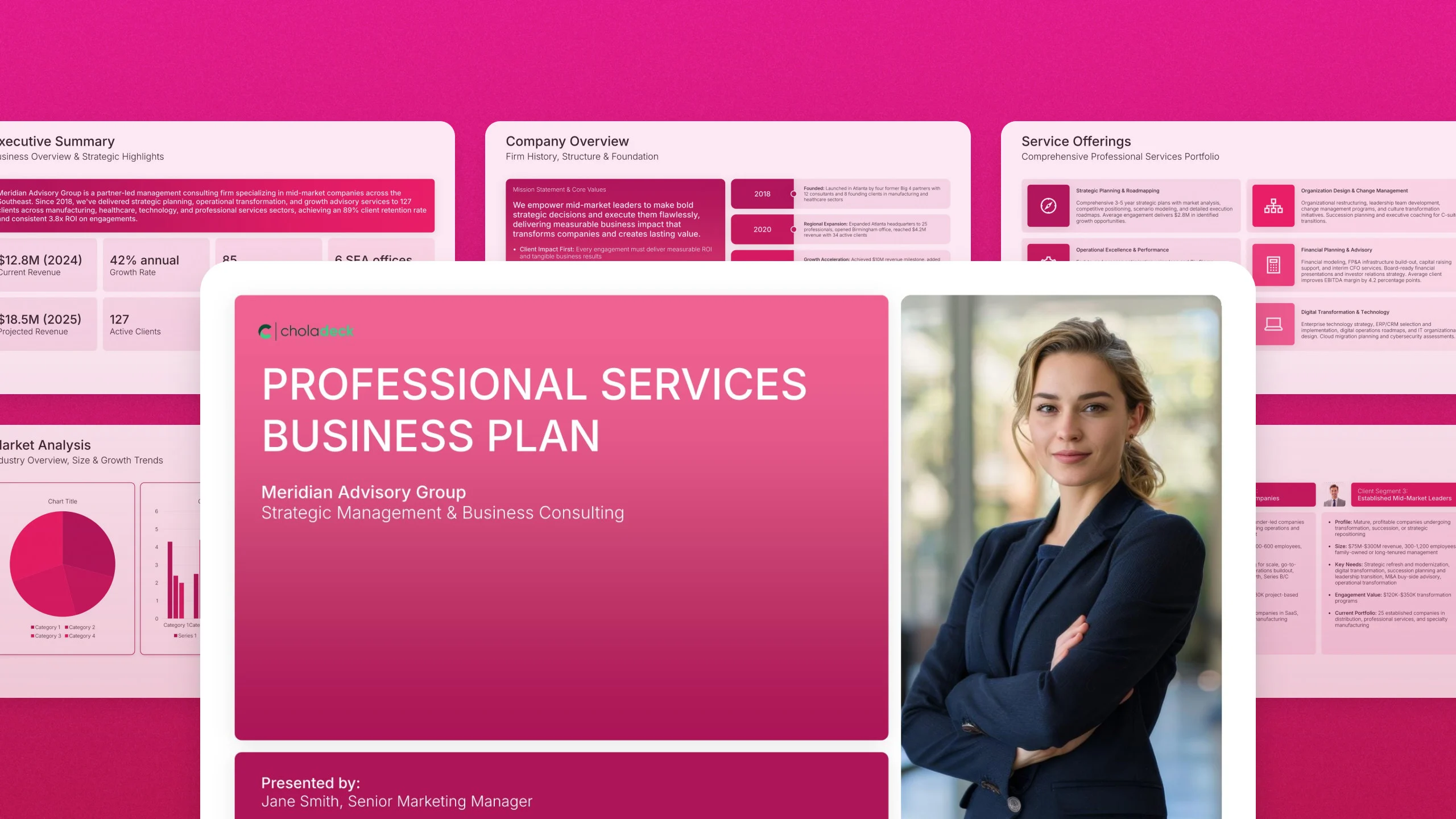 Professional services business plan presentation template, 20 editable slides