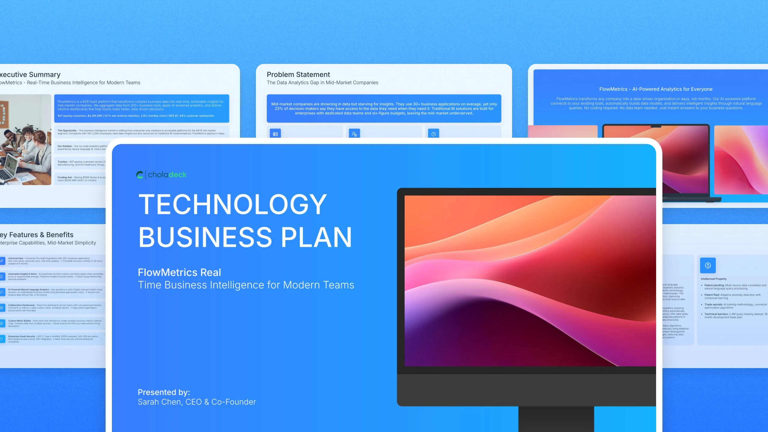 Technology business plan presentation template, 28 editable slides