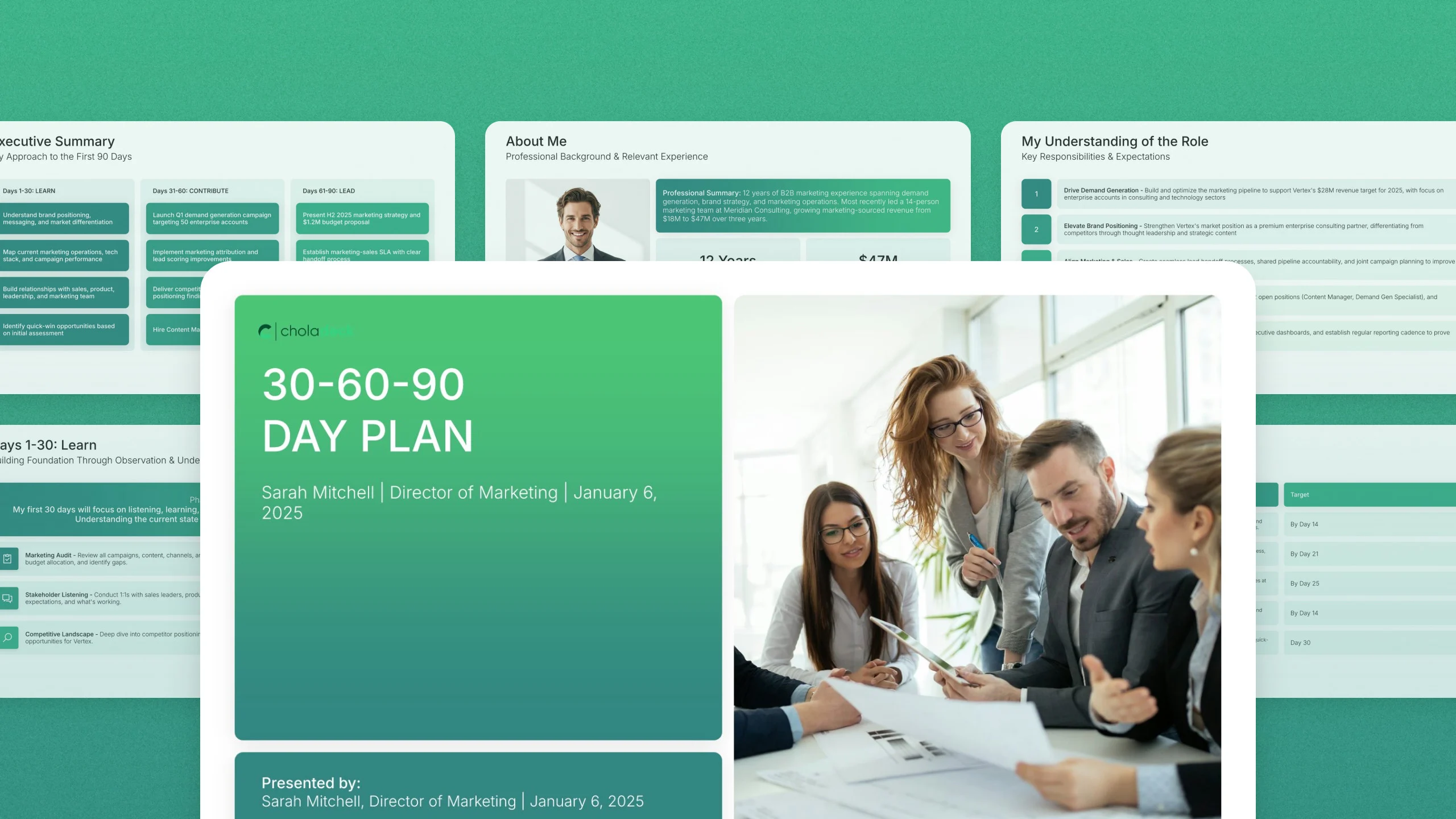 30-60-90 day plan template, 14 editable slides