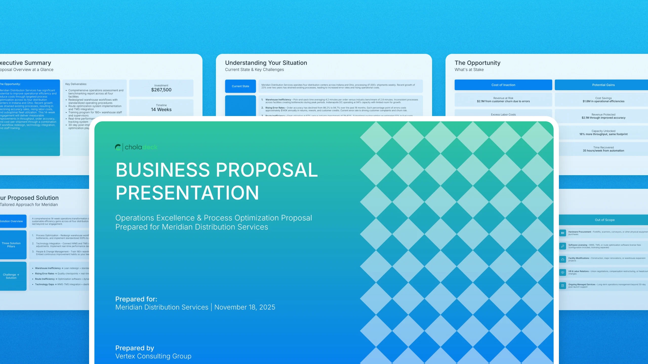 Business proposal presentation template, 16 editable slides