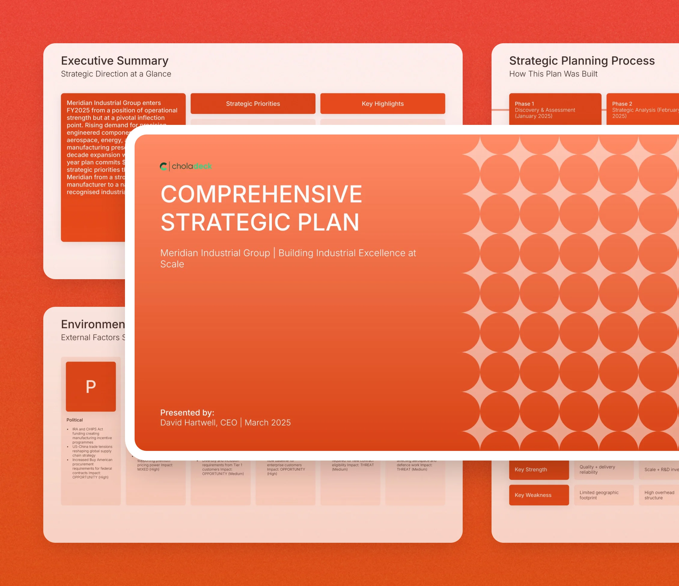 Company strategic plan template: the title slide in front of other slides from the 24-slide deck