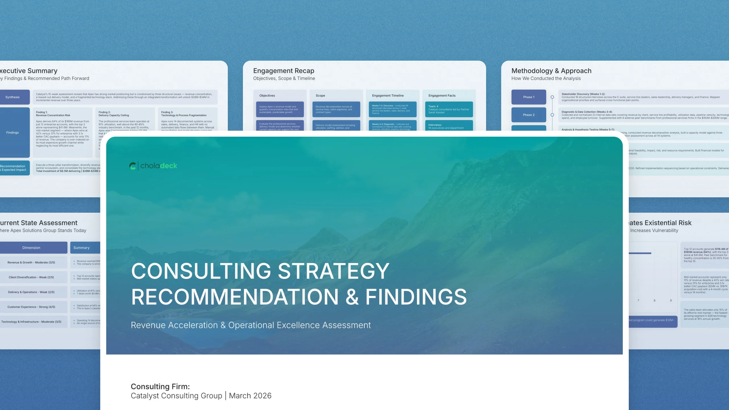 Consulting report template, 18 editable slides