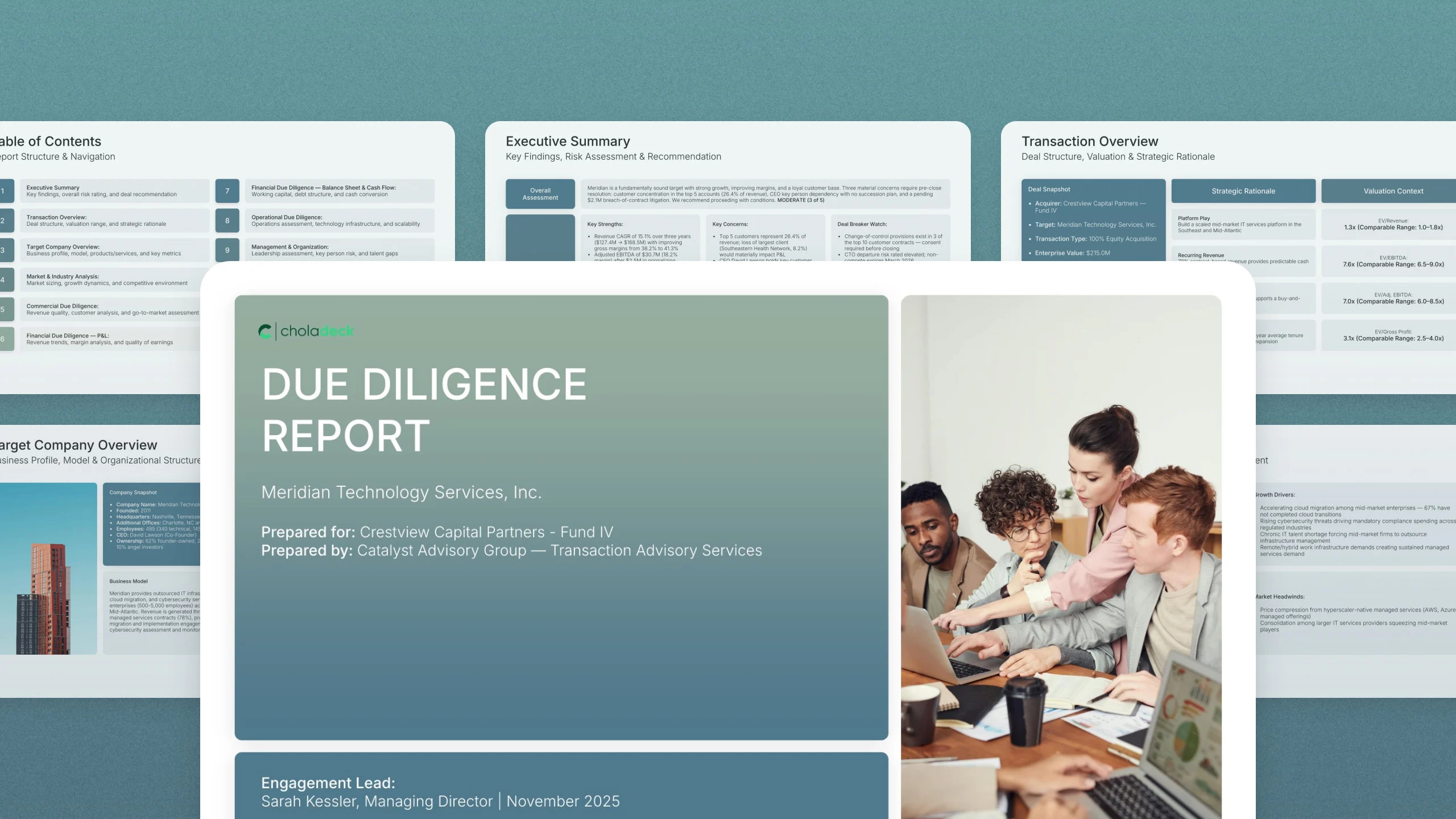 Due diligence report template, 26 editable slides