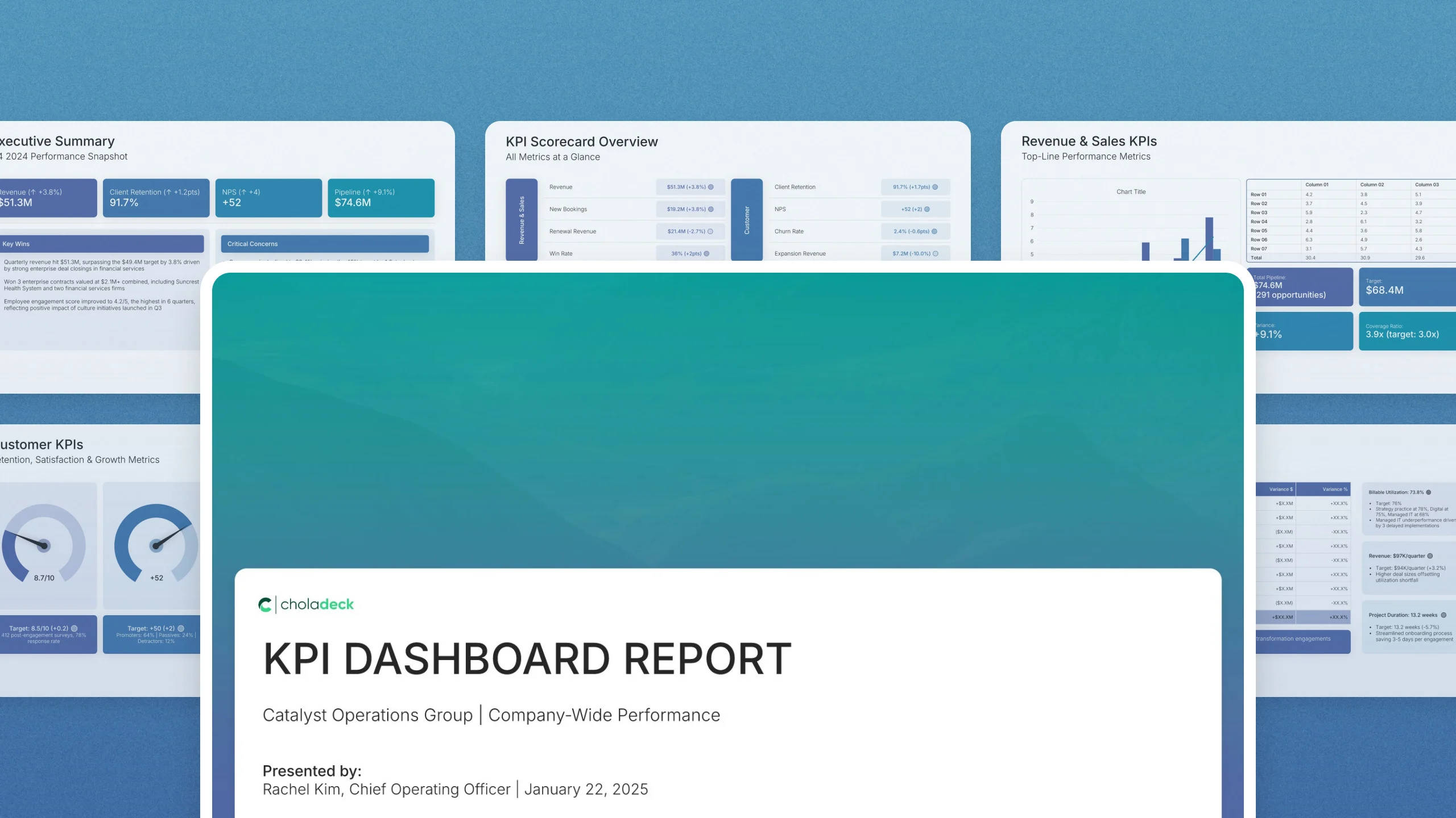 Metrics-neutral KPI dashboard template, 14 editable slides
