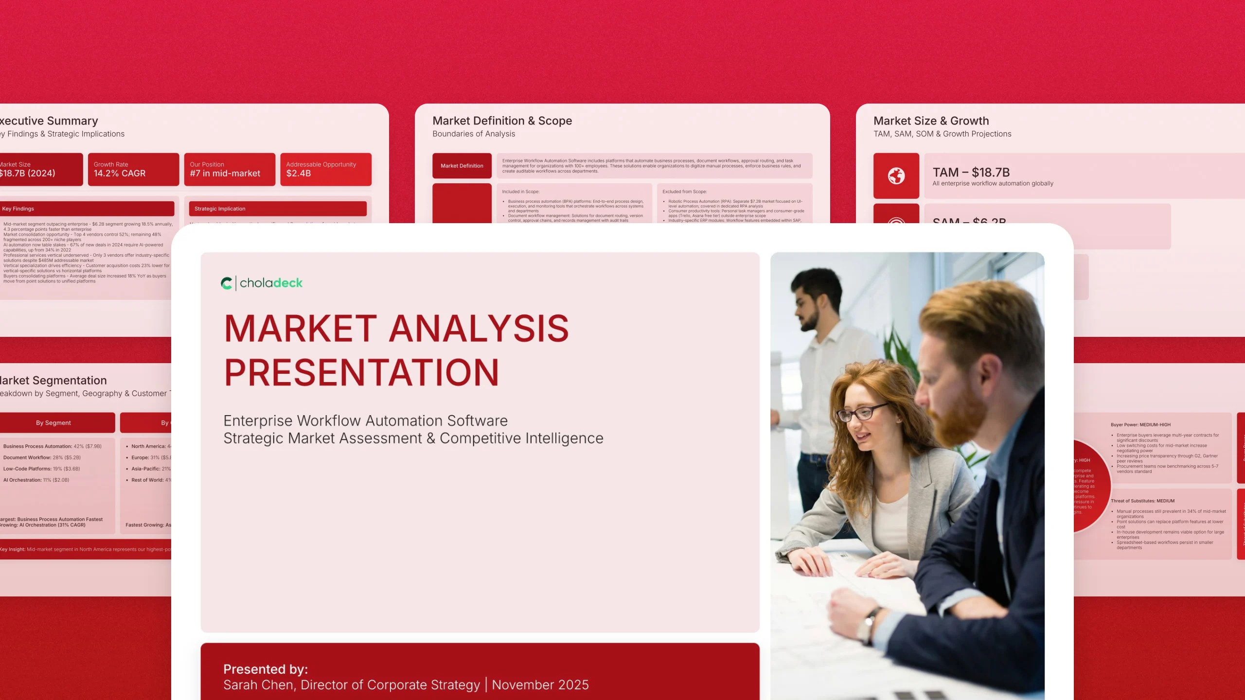 Market analysis template, 18 editable slides