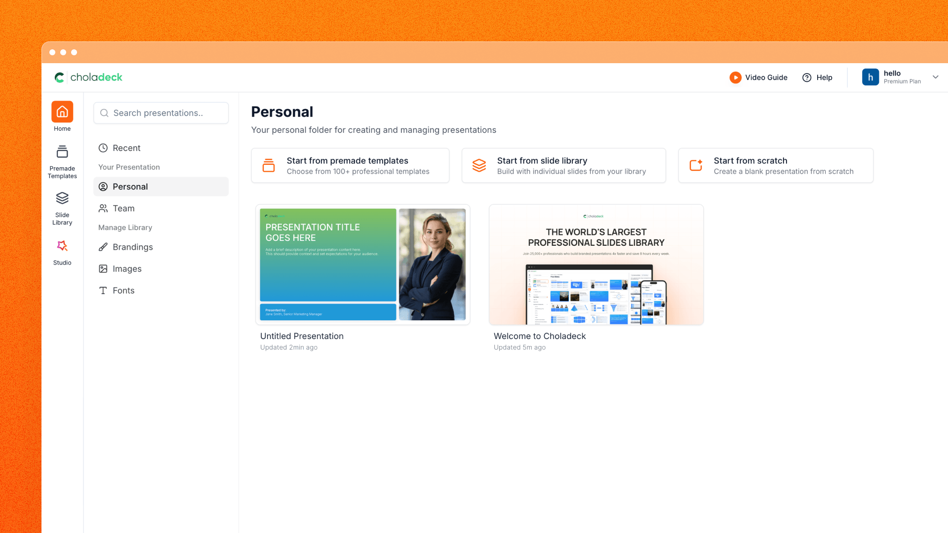 Start a presentation from Home