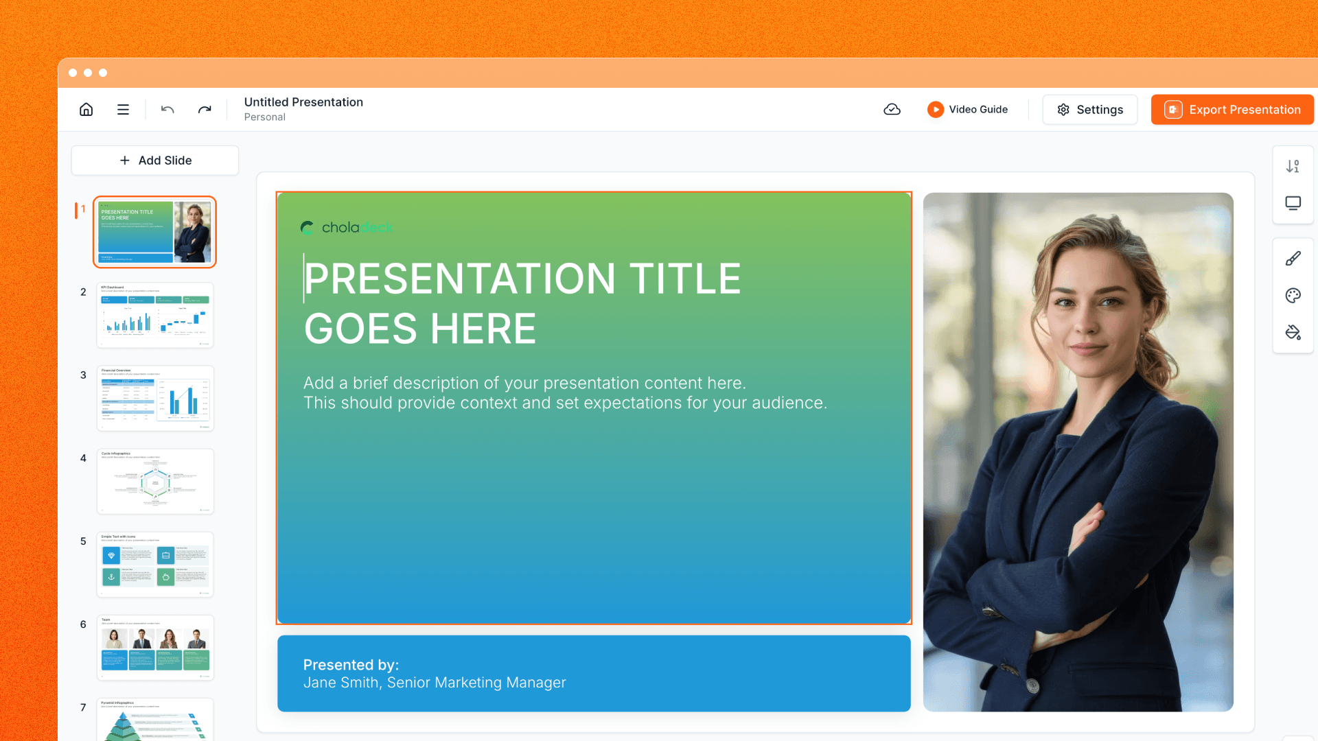 A presentation open in the editor
