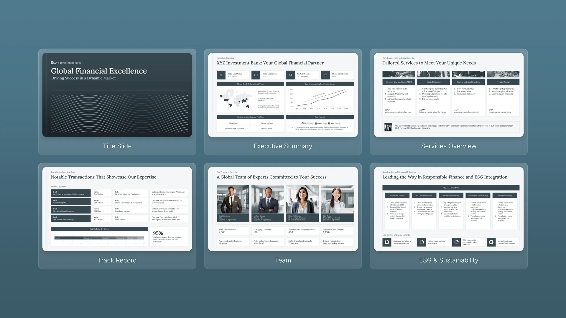 Credentials Pitchbook designed by Choladeck (Investment Banking)